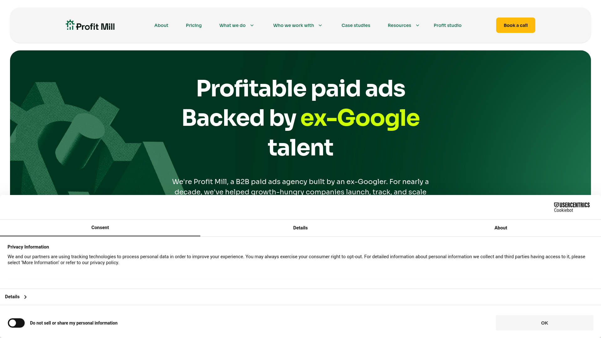 website screenshot of https://profitmillsales.info