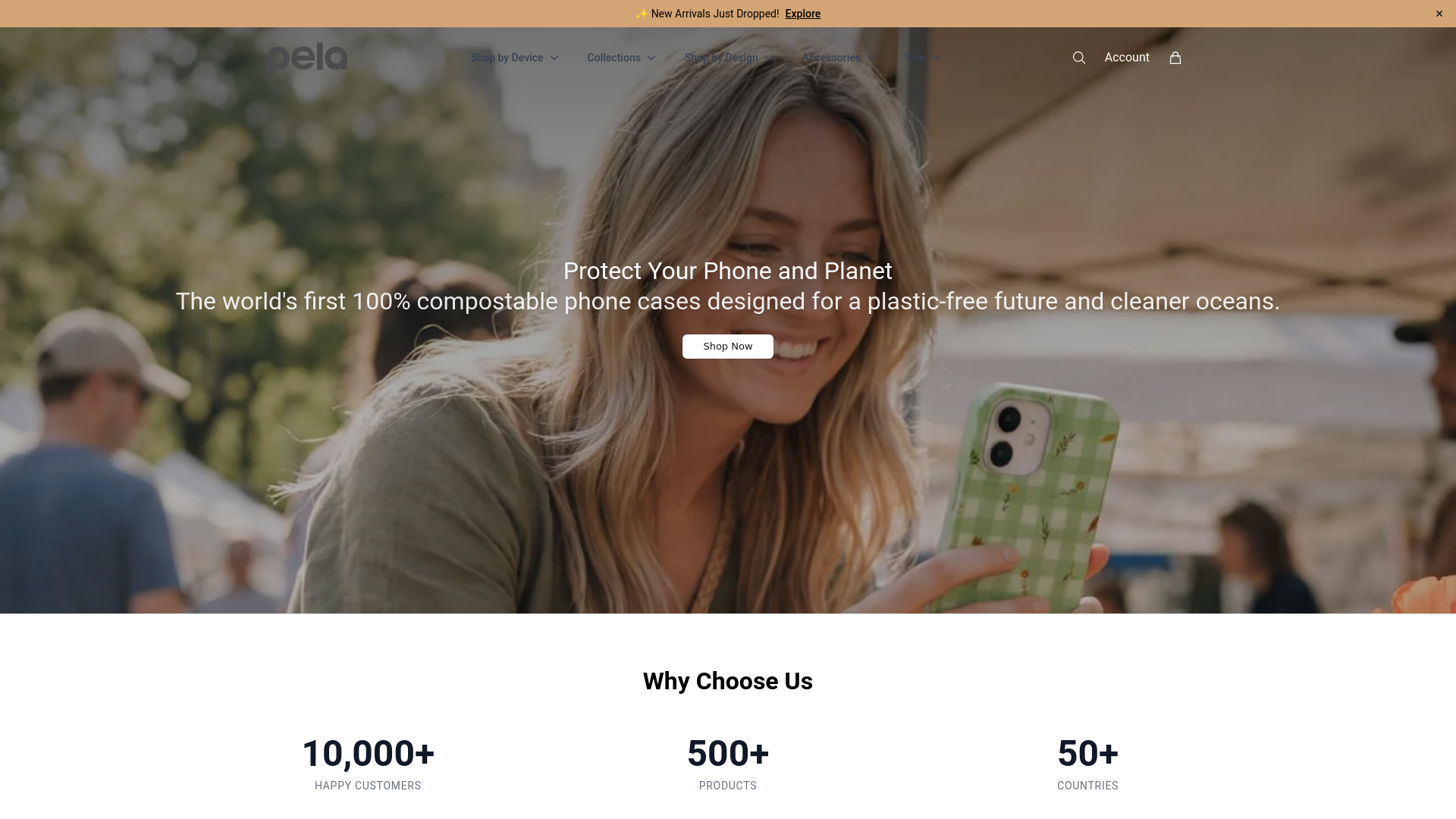 website screenshot of https://pelacasestore.shop/
