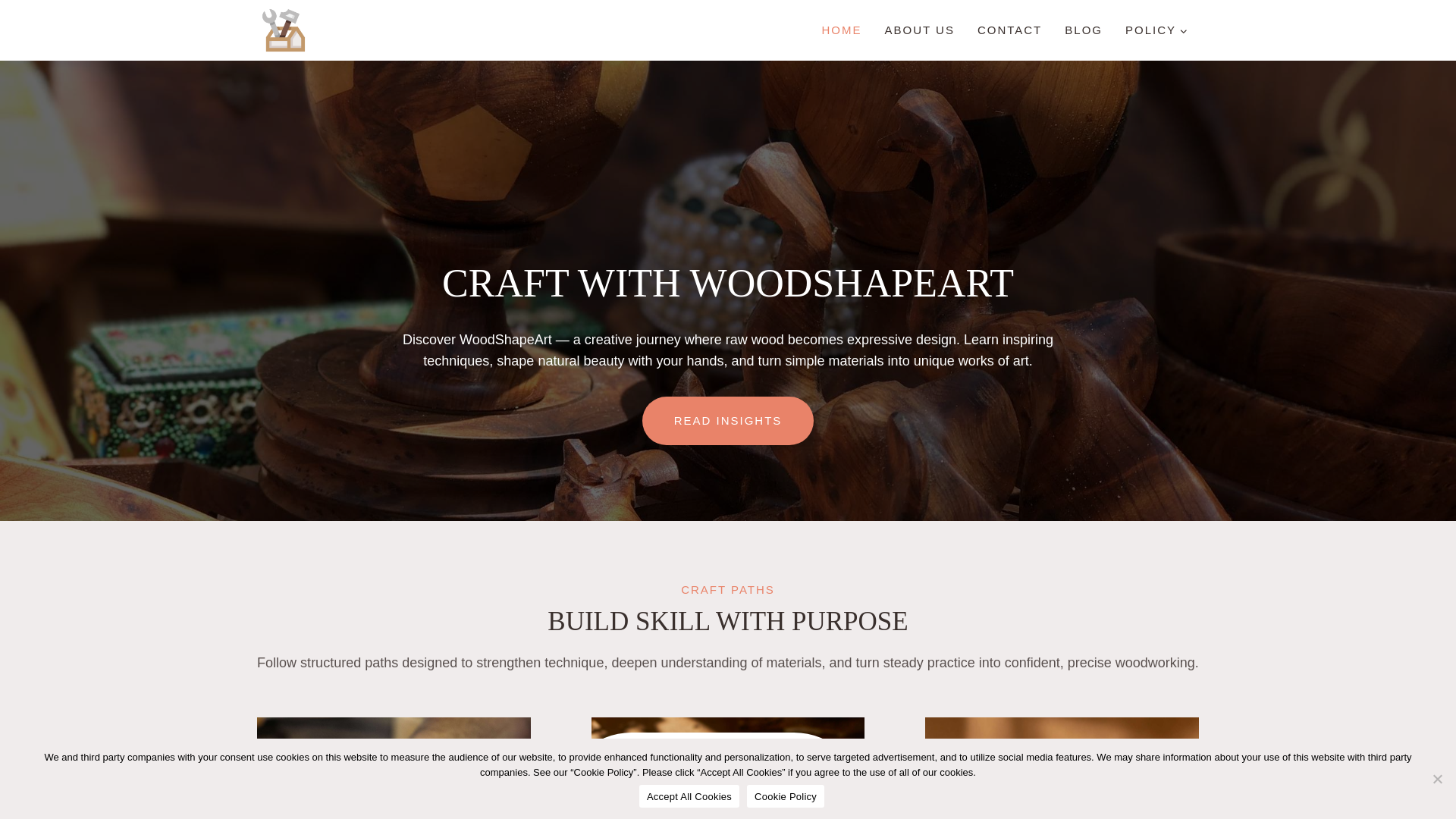 website screenshot of https://woodshapeart.com/