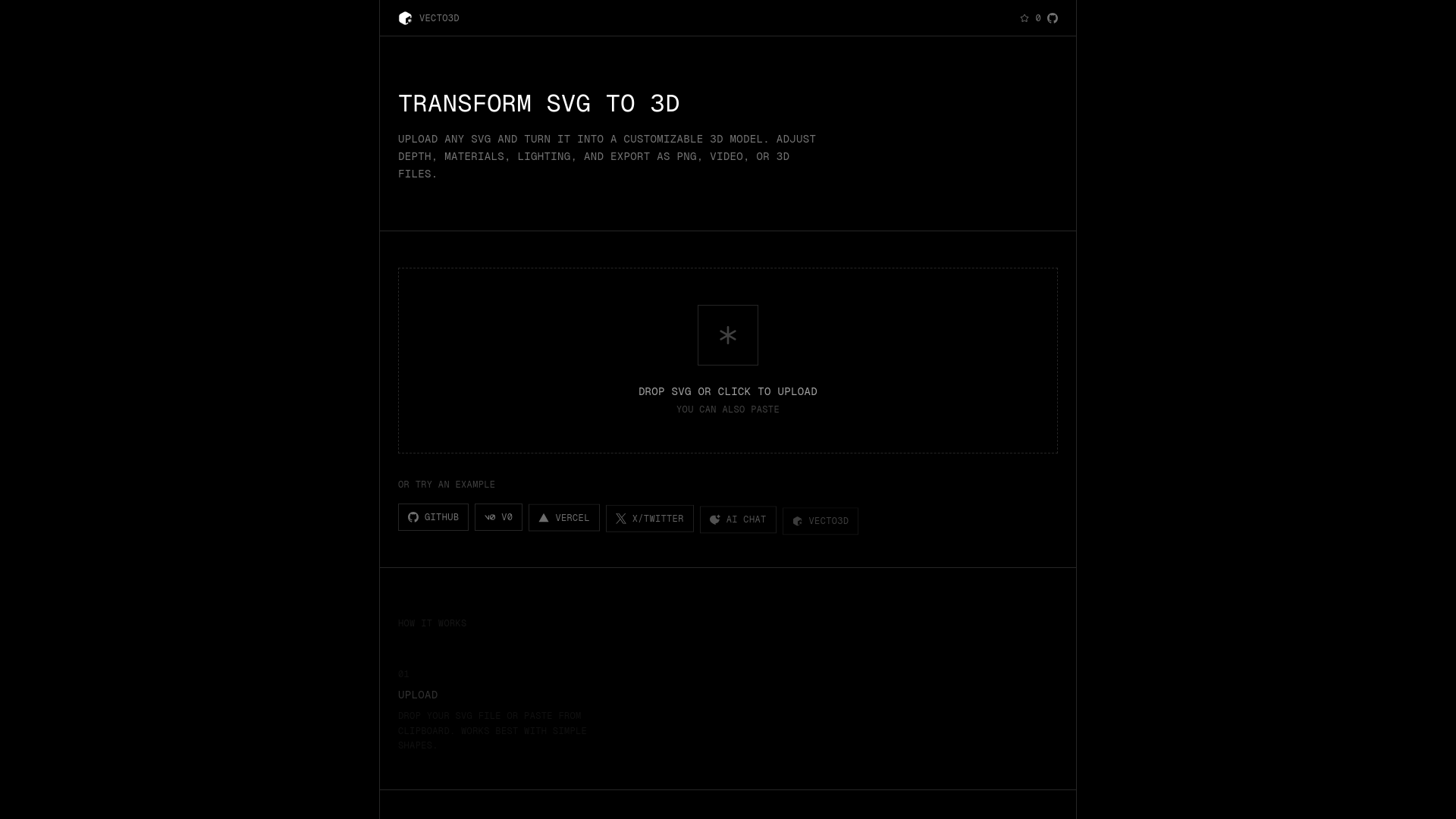 website screenshot of https://vecto3d.app