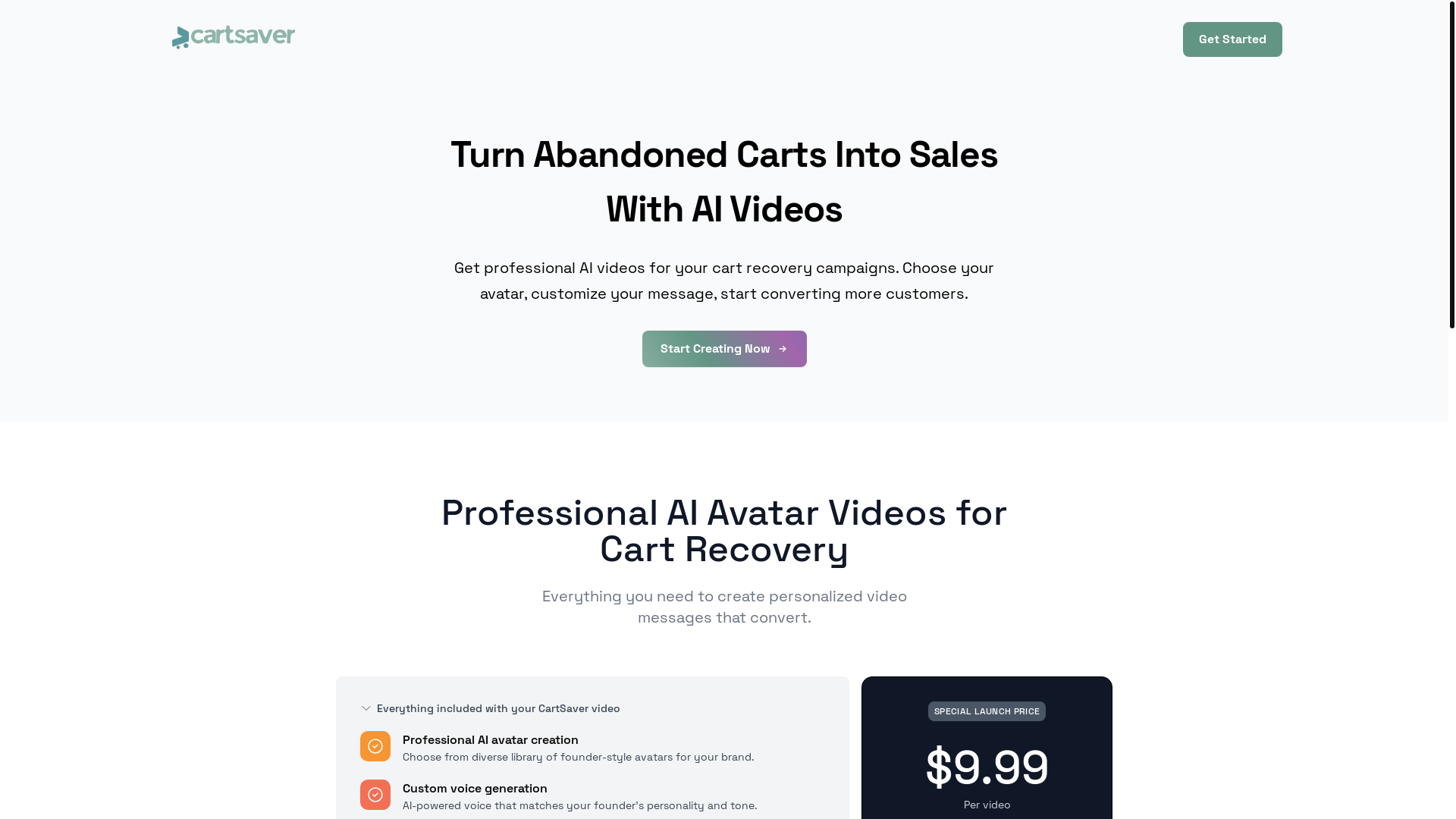 website screenshot of https://cartsaver.co/