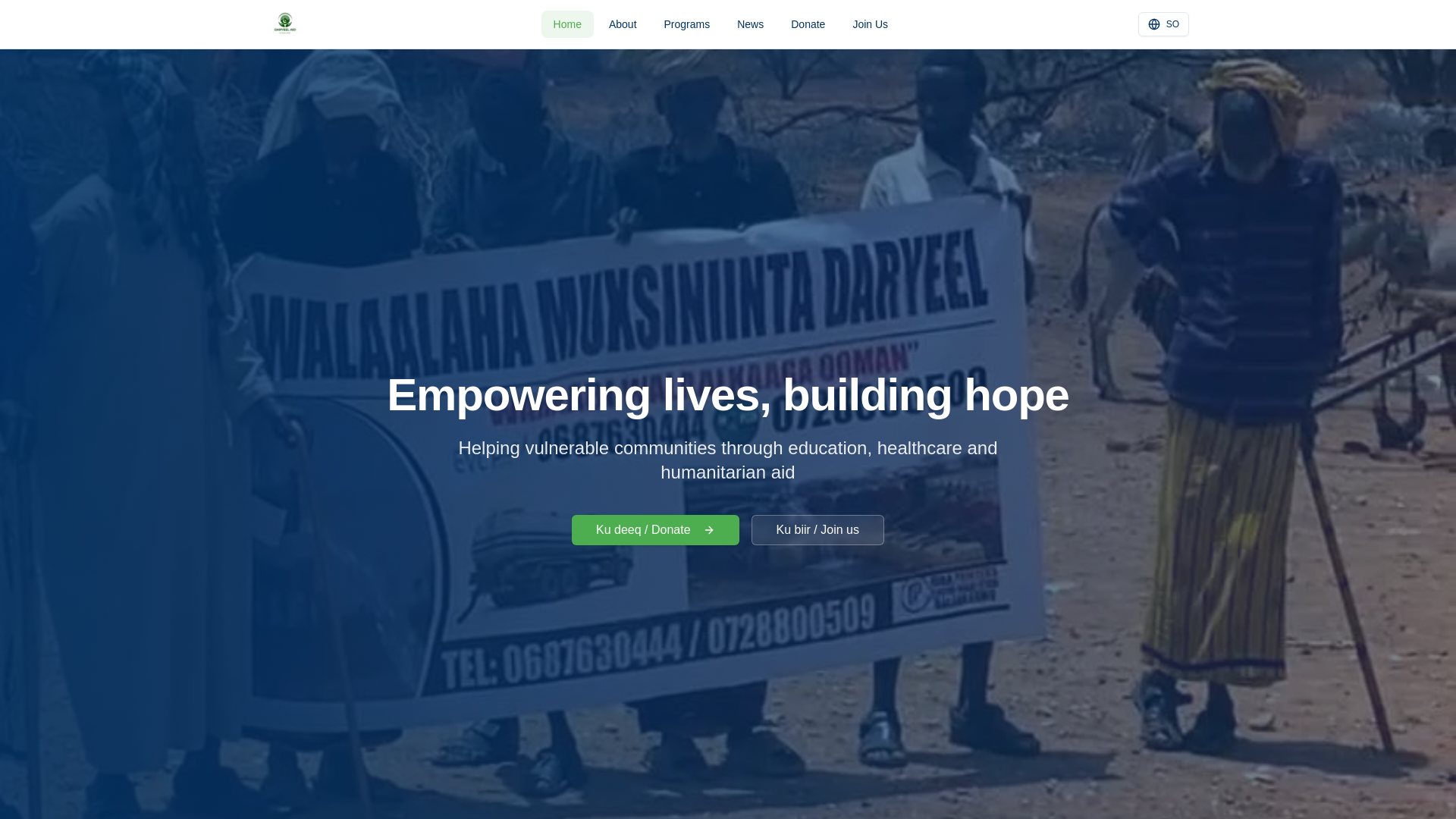 website screenshot of https://daryeelaidfoundation.com/
