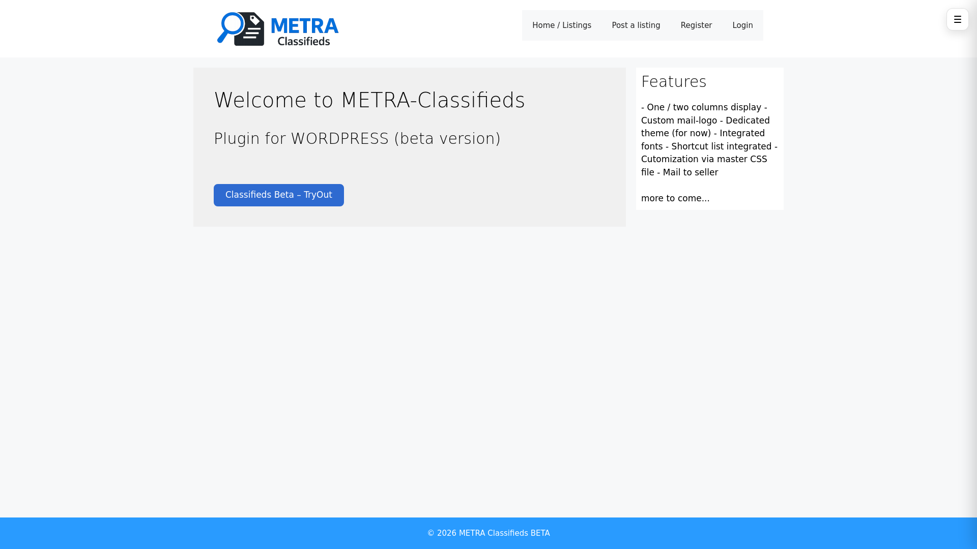 website screenshot of https://metra-classifieds.de/
