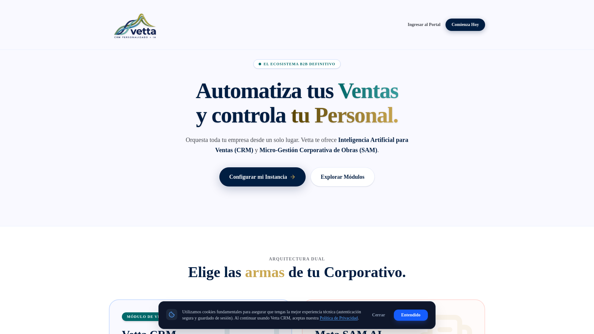 website screenshot of https://vettacrm.app/