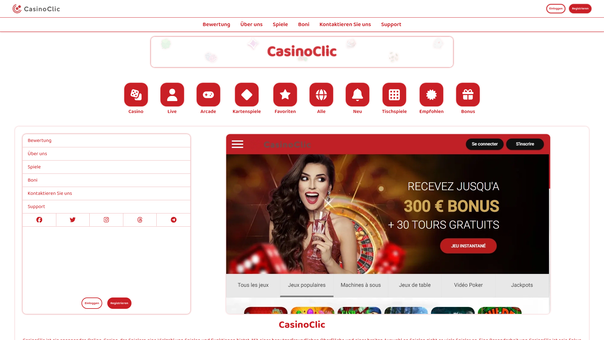 website screenshot of https://casinoclic.de/