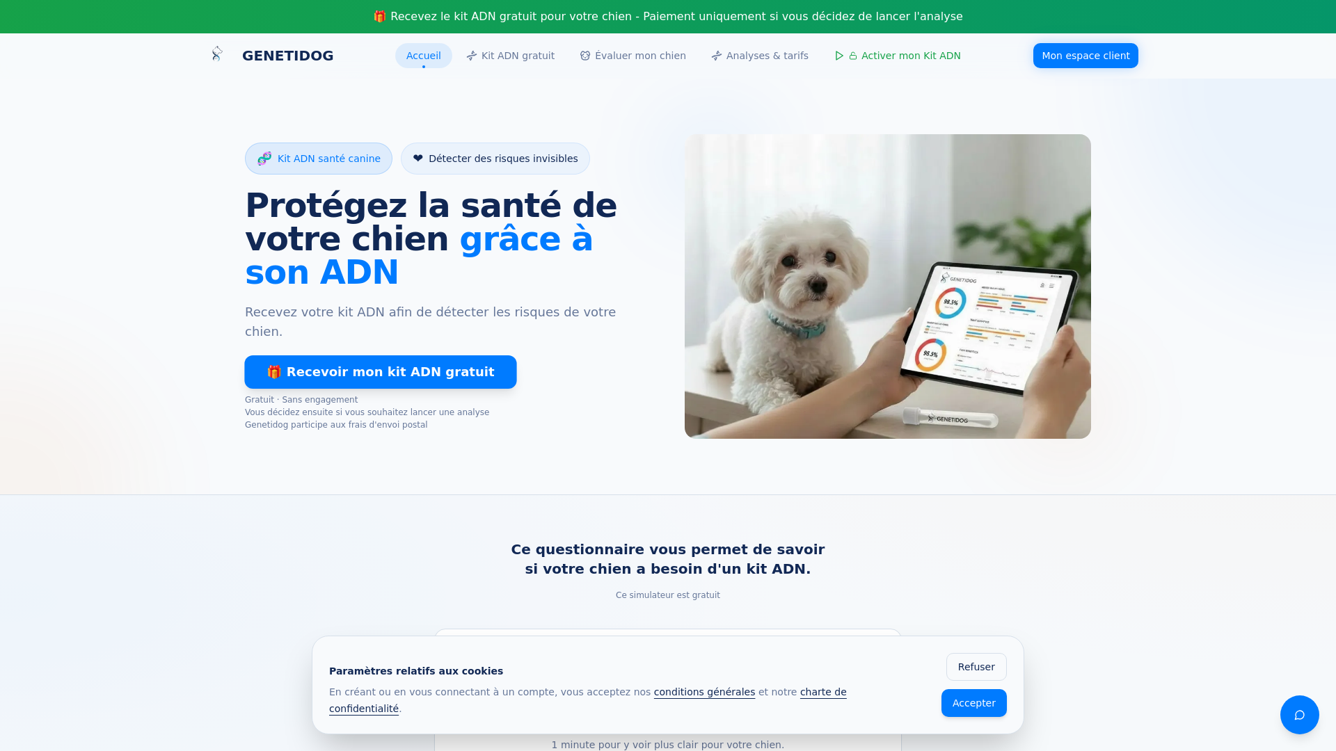 website screenshot of https://genetidog.fr