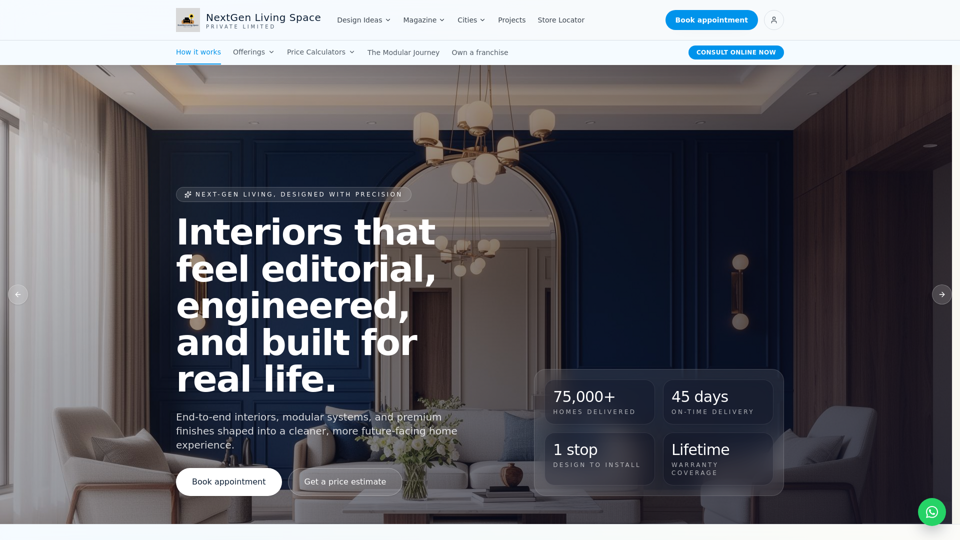 website screenshot of https://nextgenlivingspace.in/