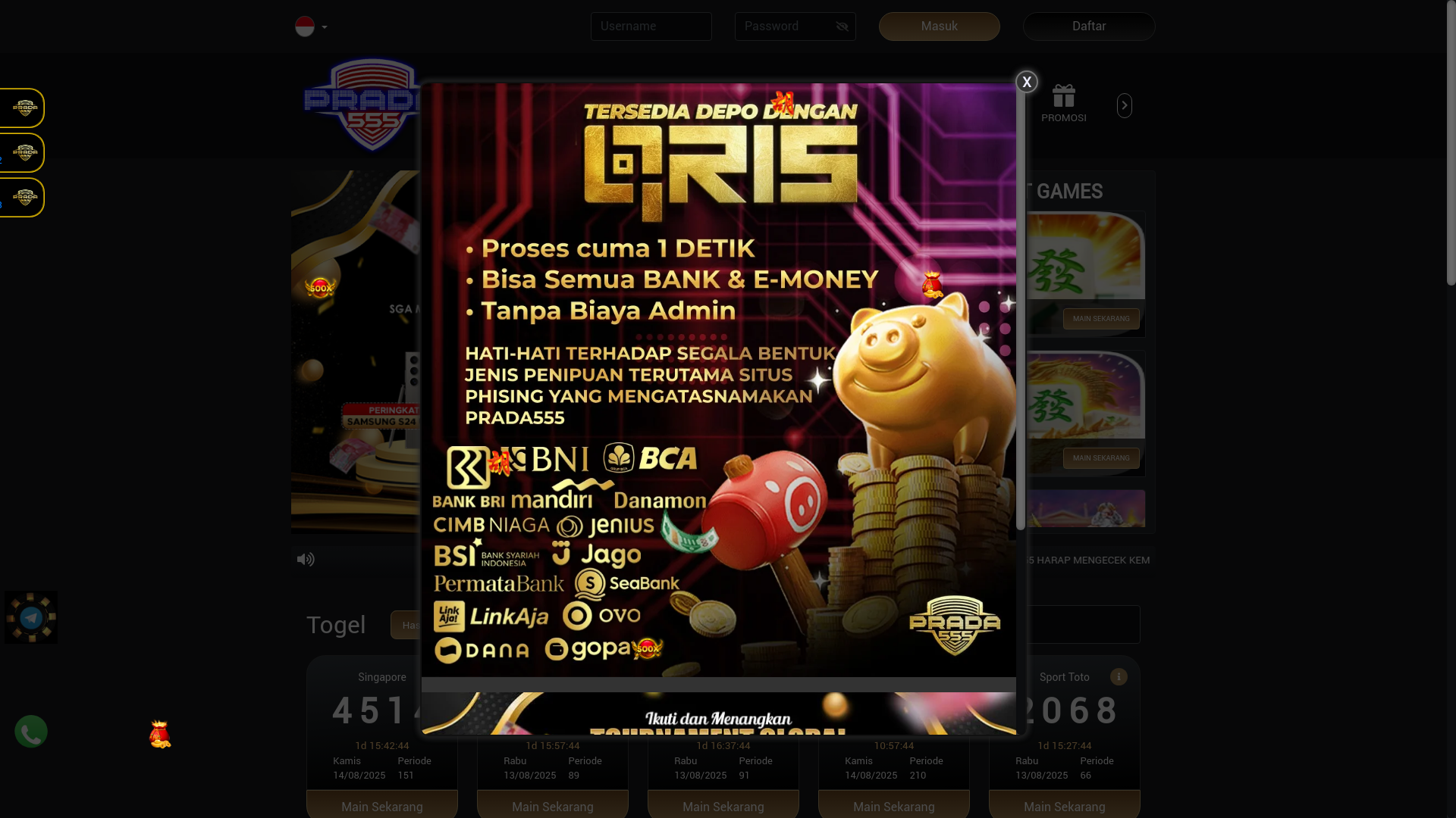 website screenshot of https://slotprada555.net/