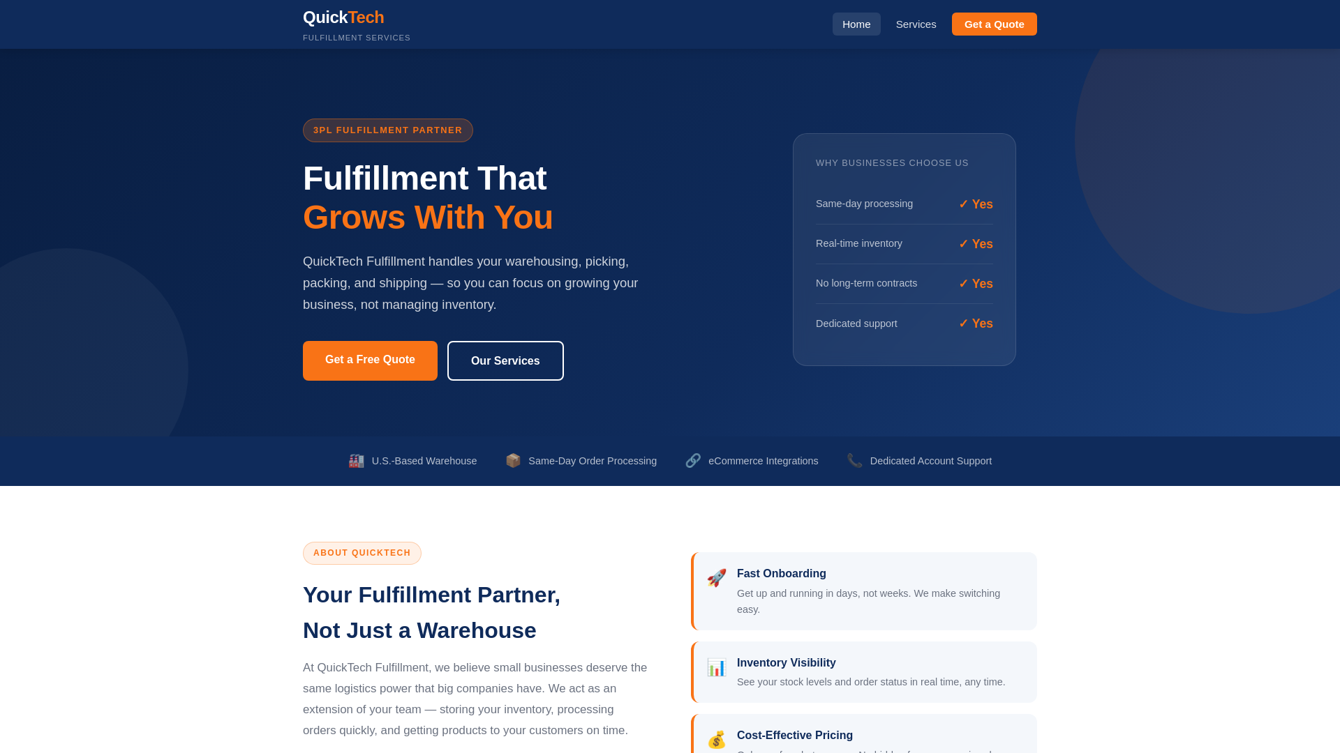 website screenshot of https://quicktech-fulfillment.pages.dev/