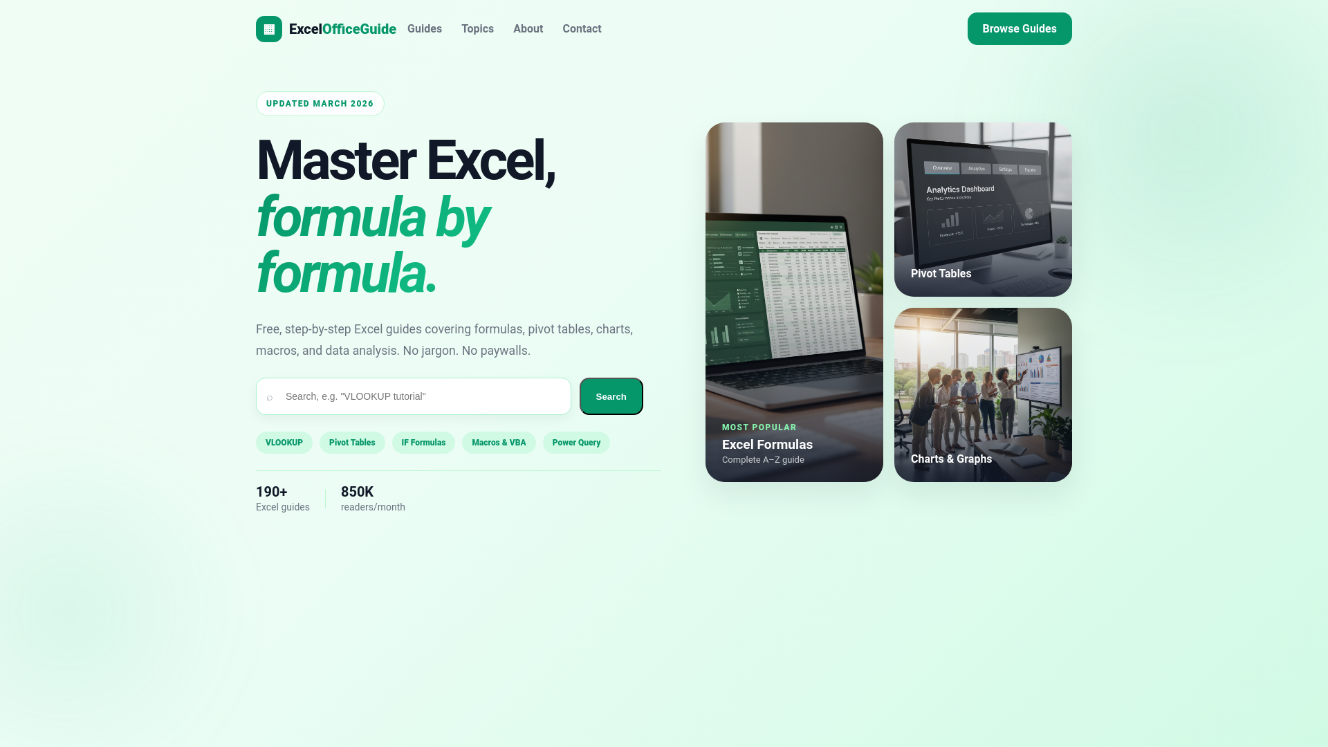 website screenshot of https://excelofficeguide.online/