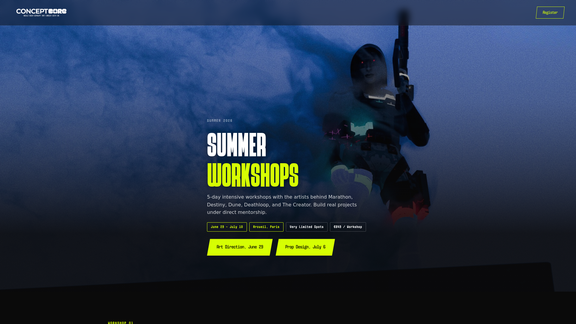 website screenshot of https://conceptcore-summer-workshops.pages.dev/