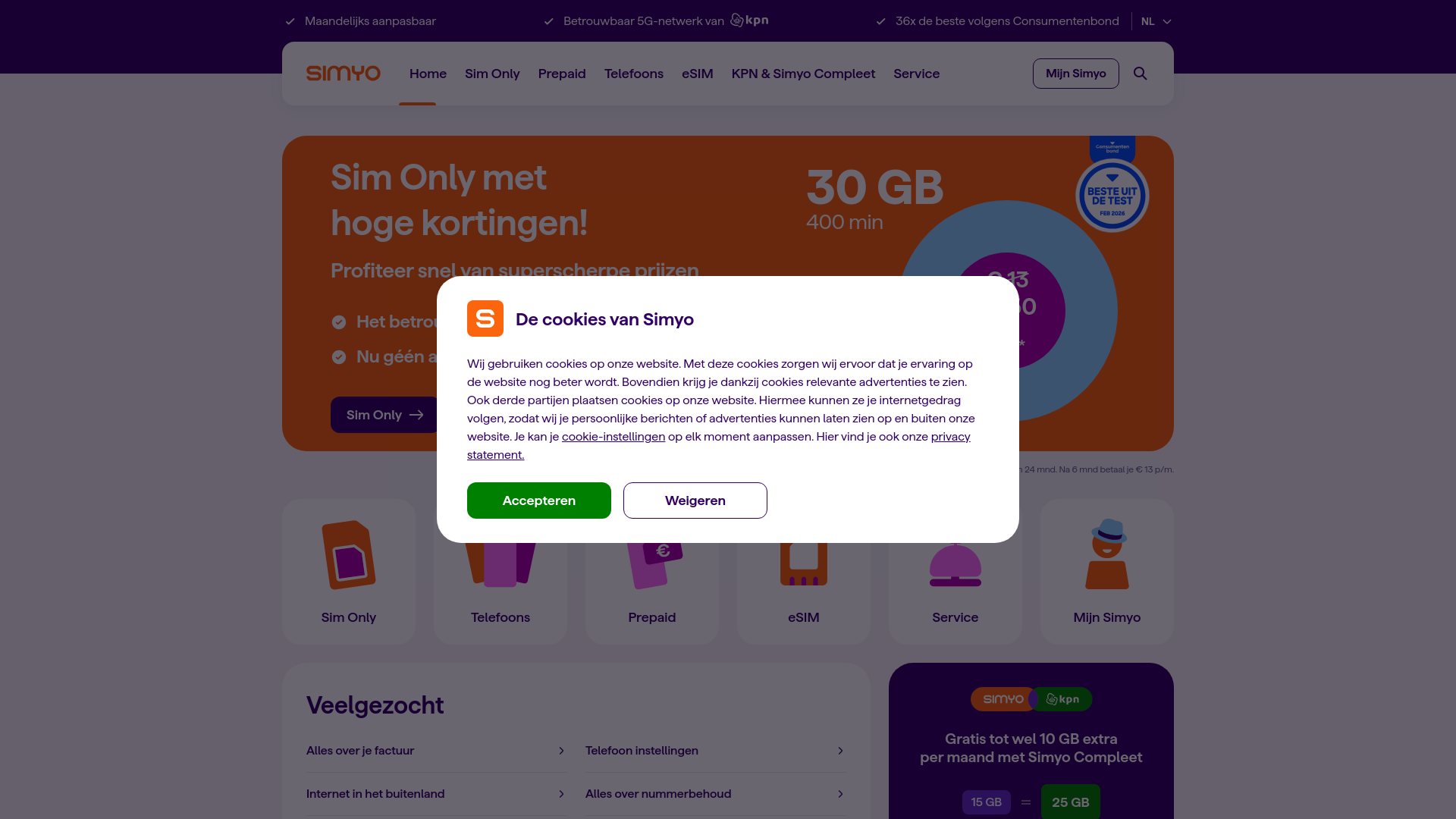 website screenshot of https://www.simyo.nl