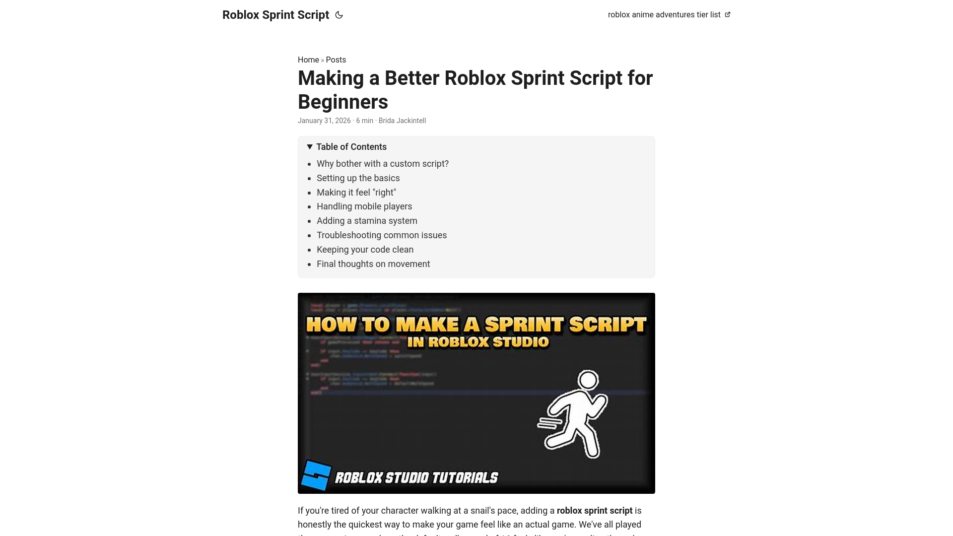 website screenshot of https://roblox-sprint-script.pages.dev/