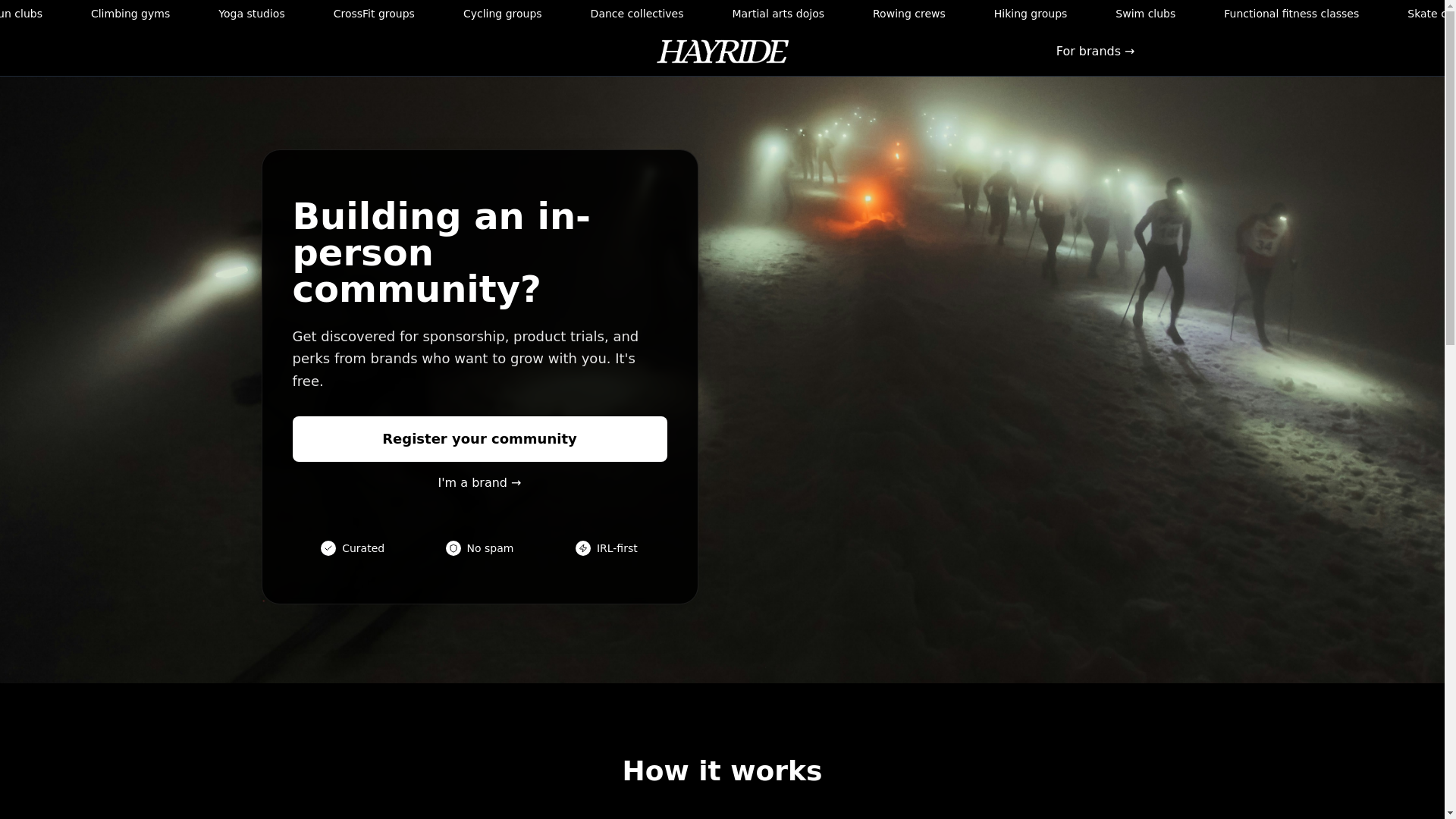 website screenshot of https://hayride.club/