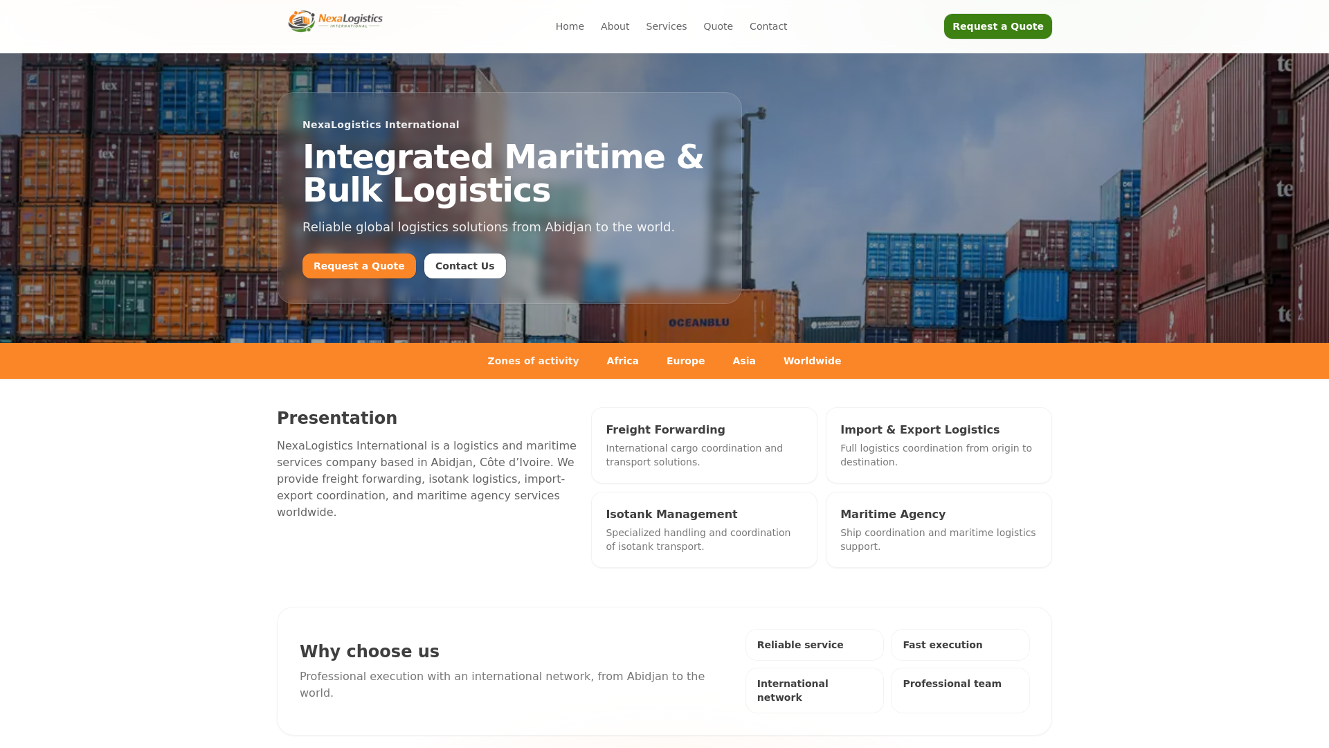 website screenshot of https://nexalogisticsintl.com