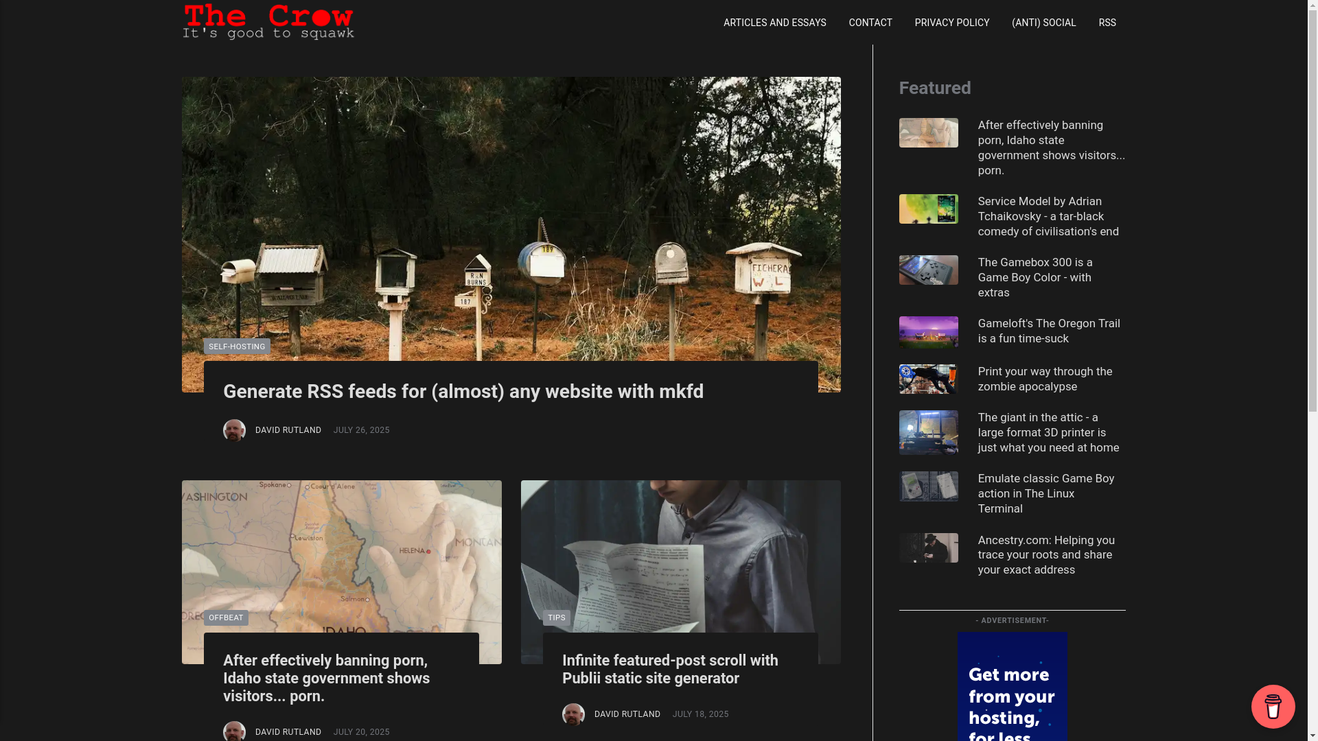 website screenshot of https://thecrow.uk/