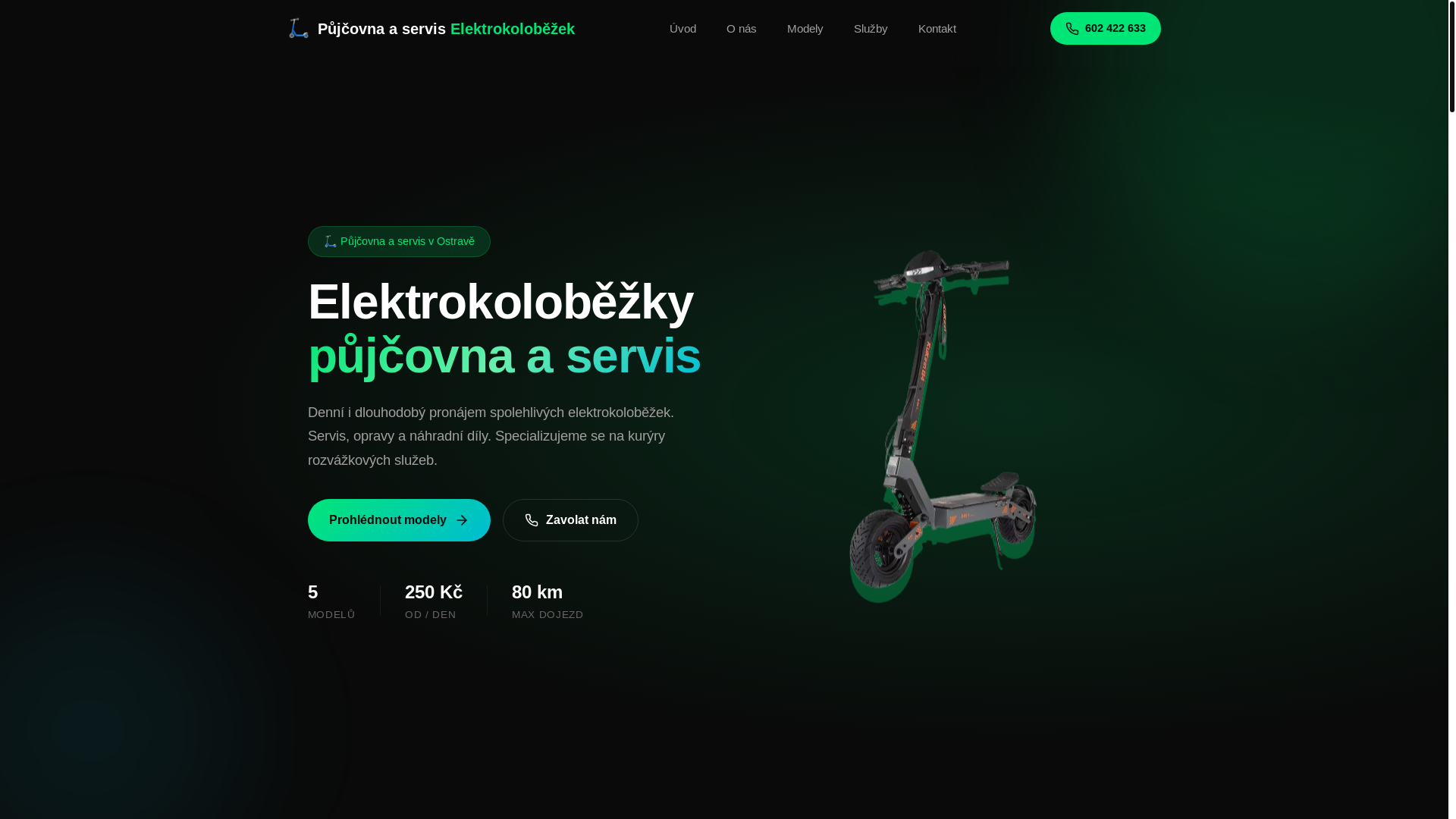 website screenshot of https://elektrokolobezky-ostrava.cz/