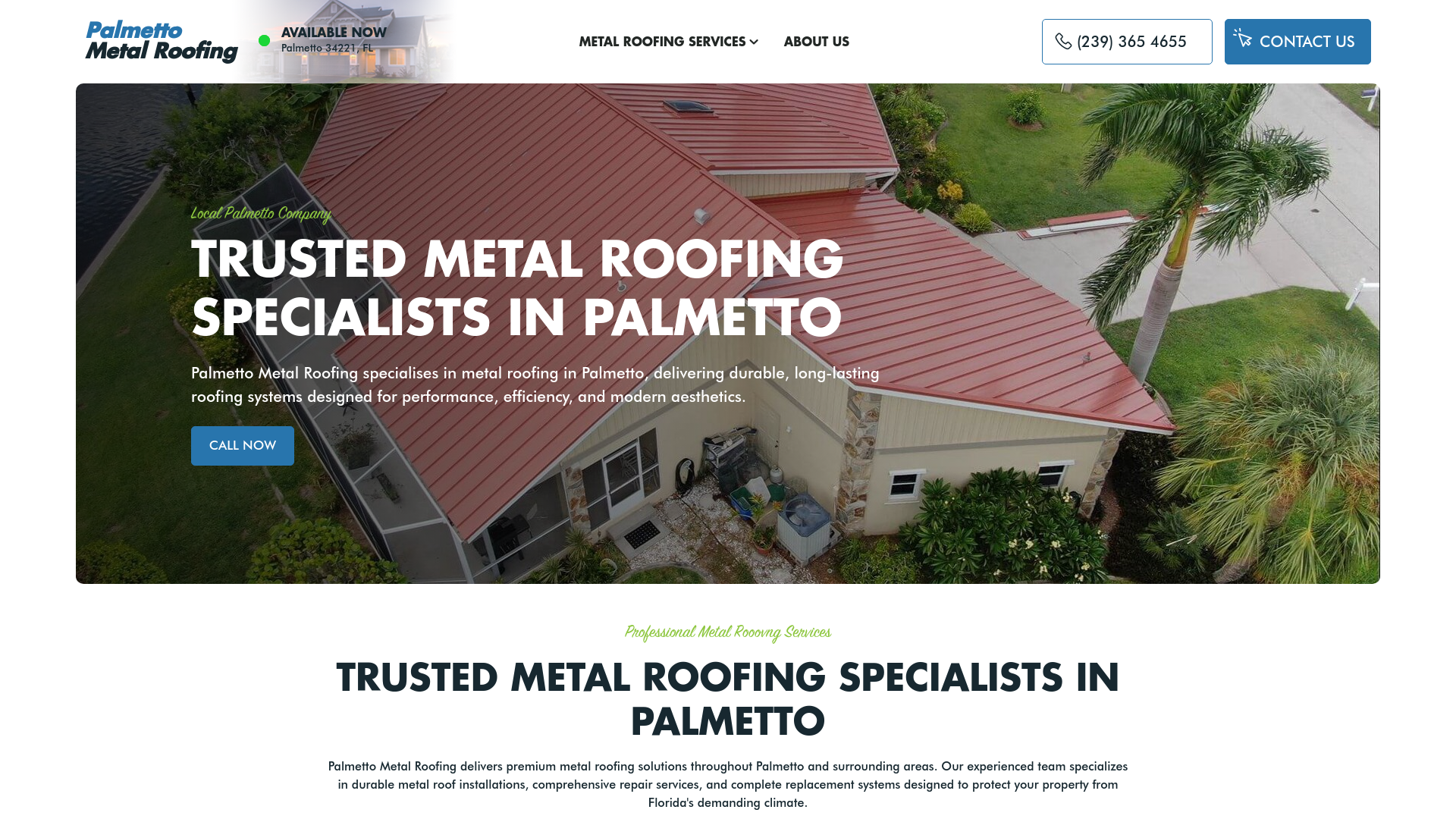website screenshot of https://palmettometalroofing.com