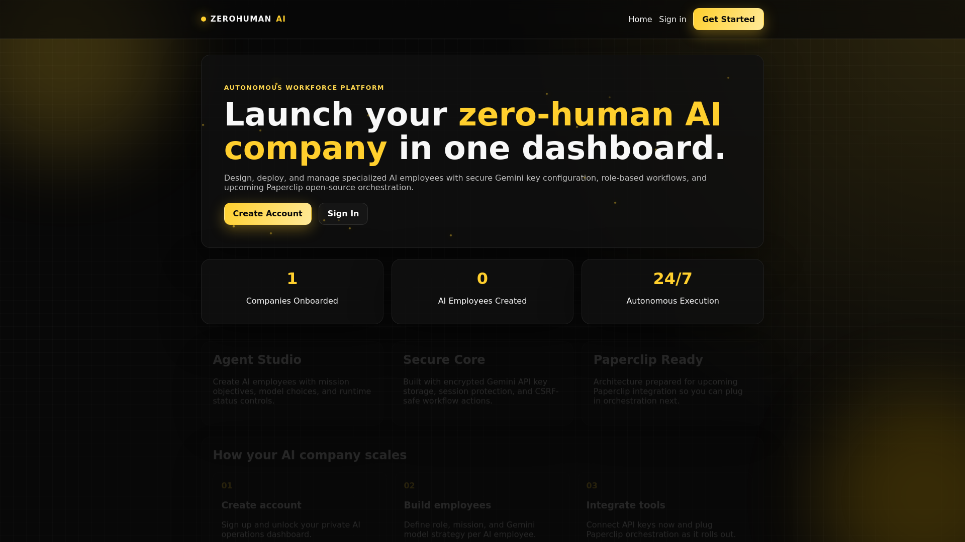 website screenshot of https://zerohumanaicompany.com/