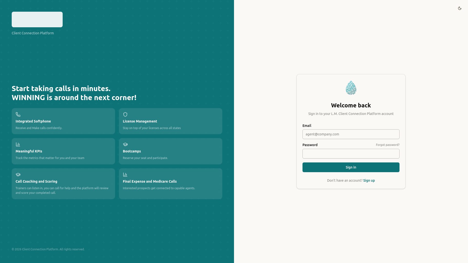 website screenshot of https://clientconnectionplatform.com/