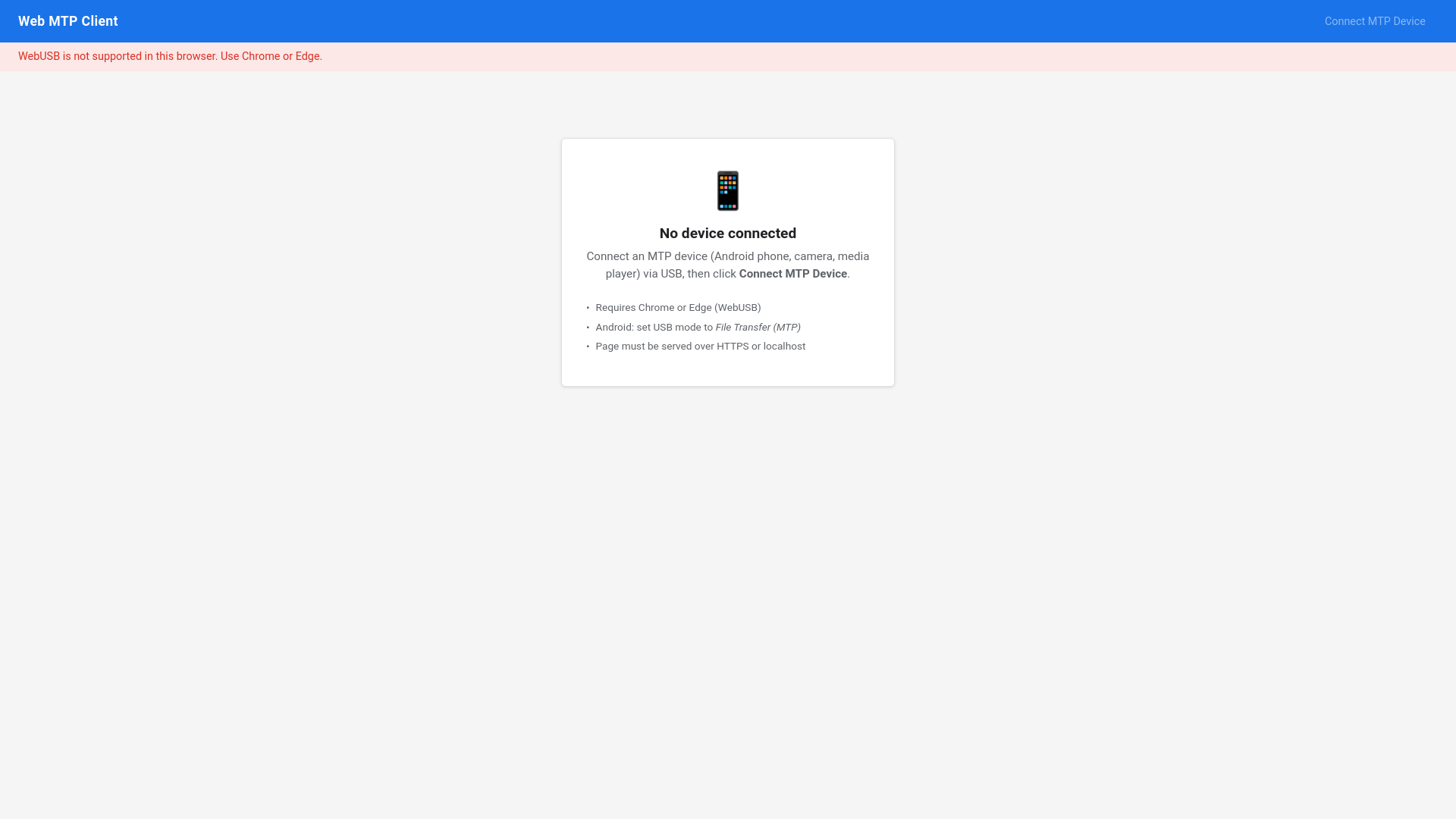 website screenshot of https://libmtp-wasm.pages.dev/