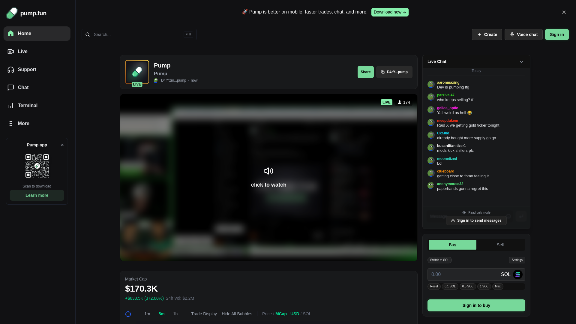 website screenshot of https://pumpwatchstreams.fun