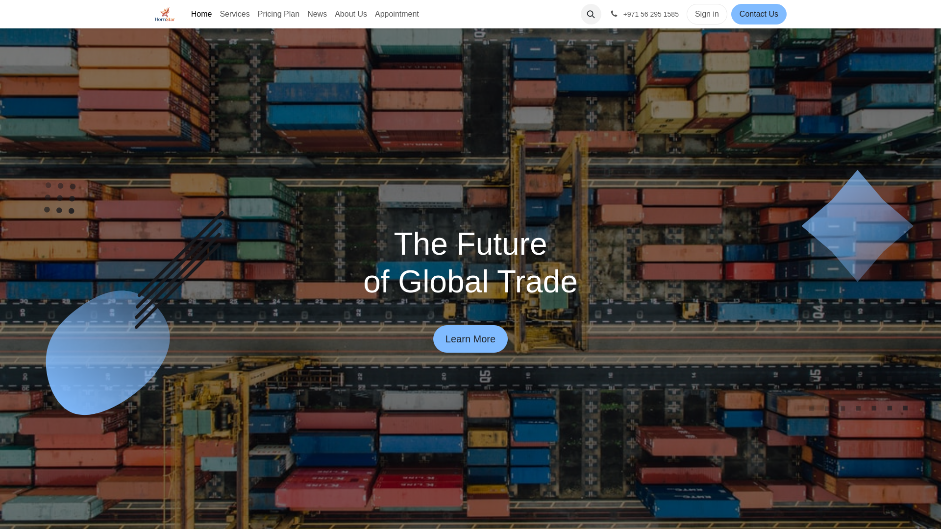 website screenshot of https://hornstartrading.com/