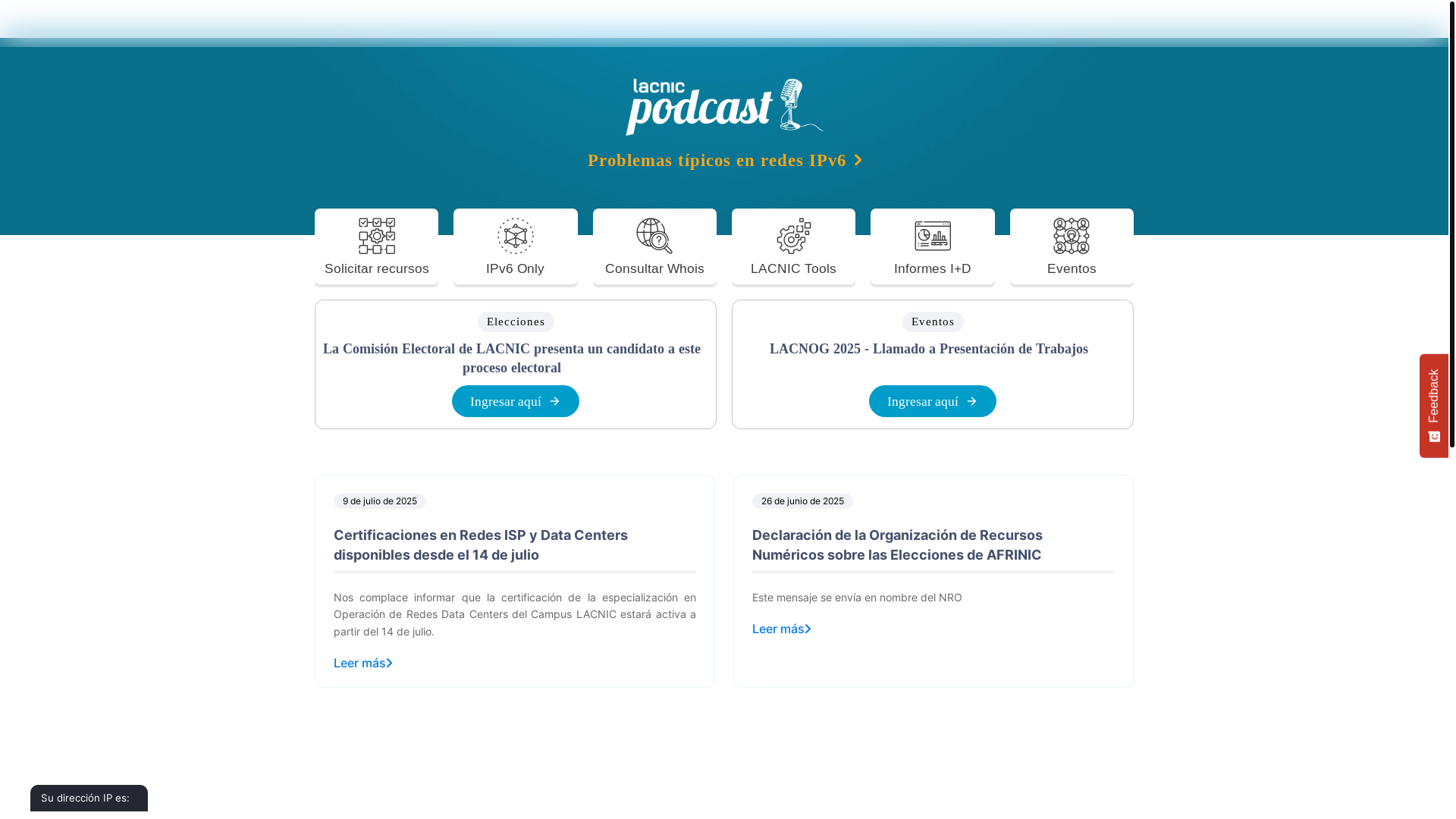 website screenshot of https://lacnic.net/