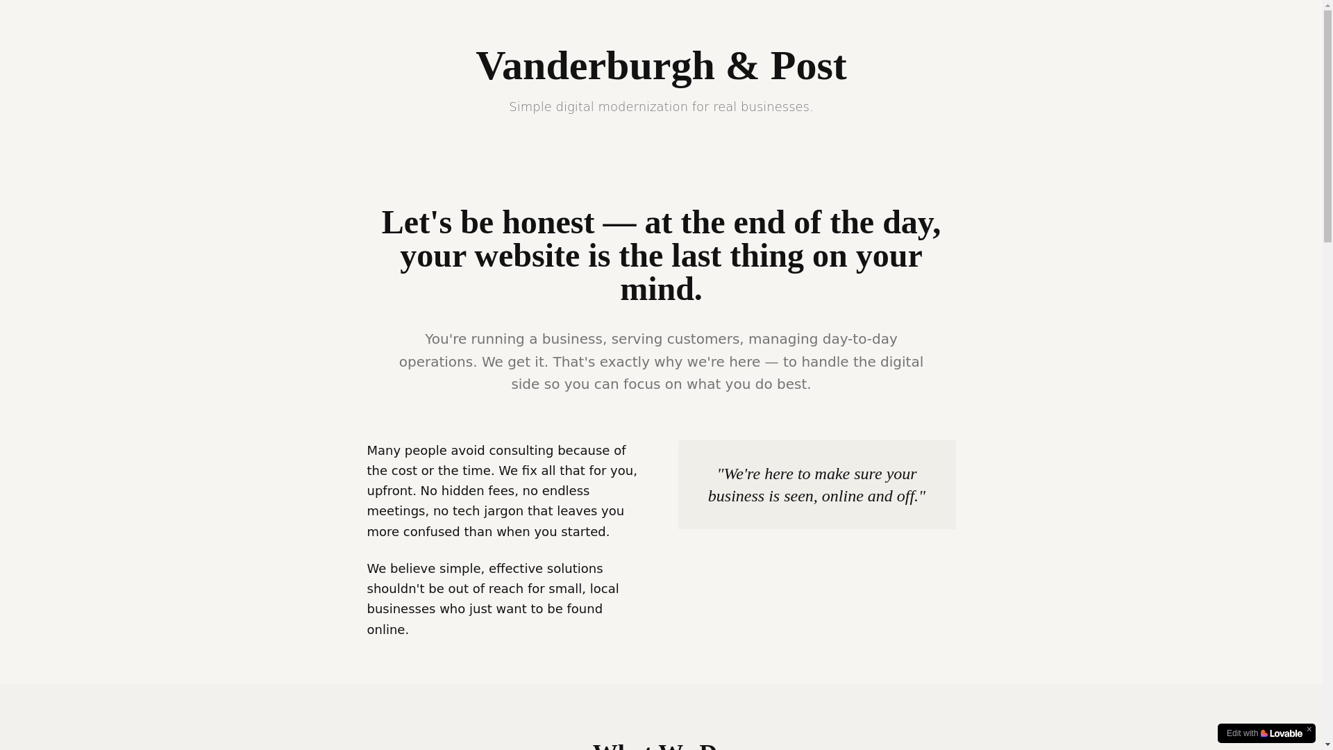 website screenshot of https://vanderburghpostconsulting.com/