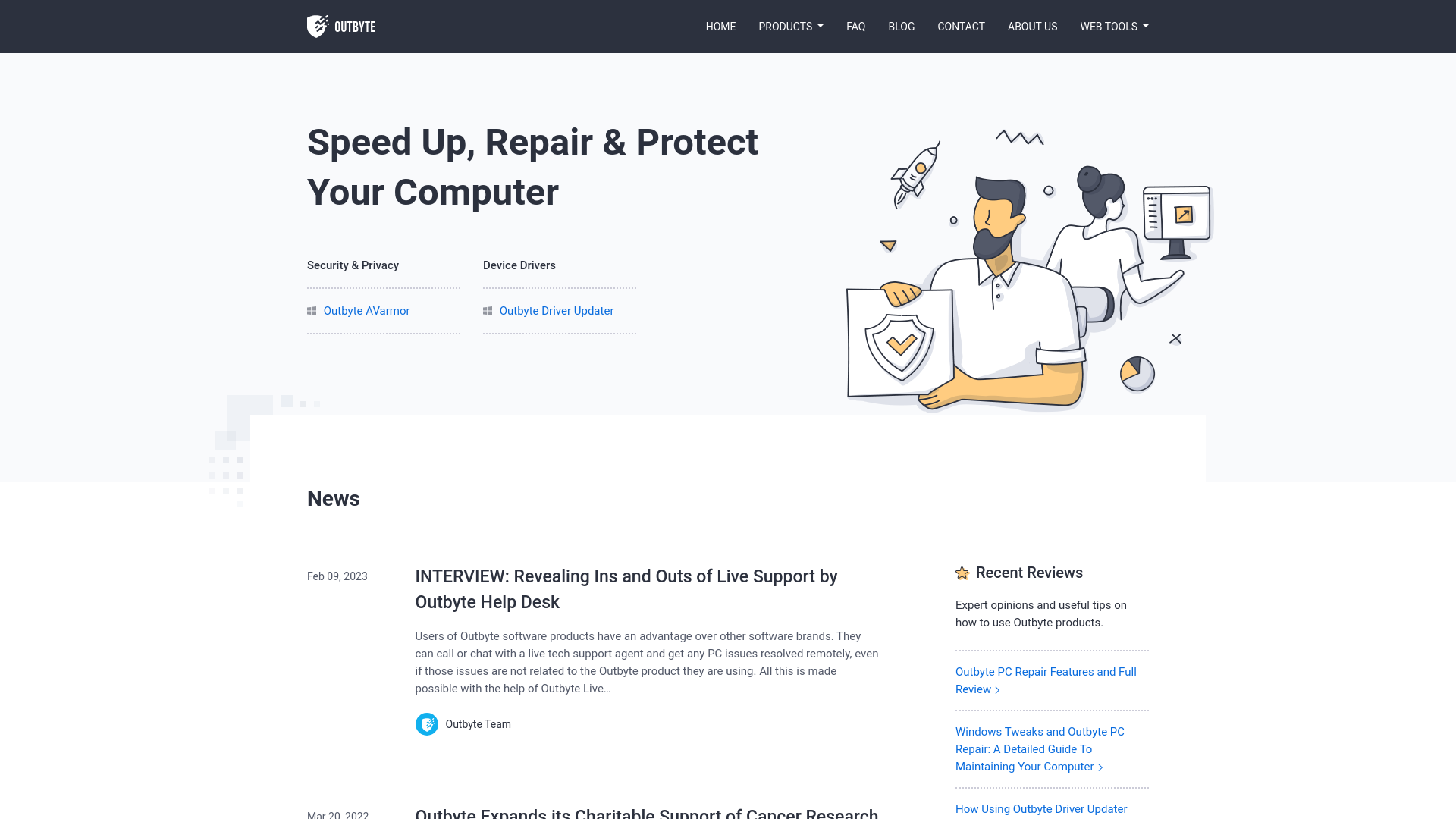 website screenshot of https://outbyte.com/