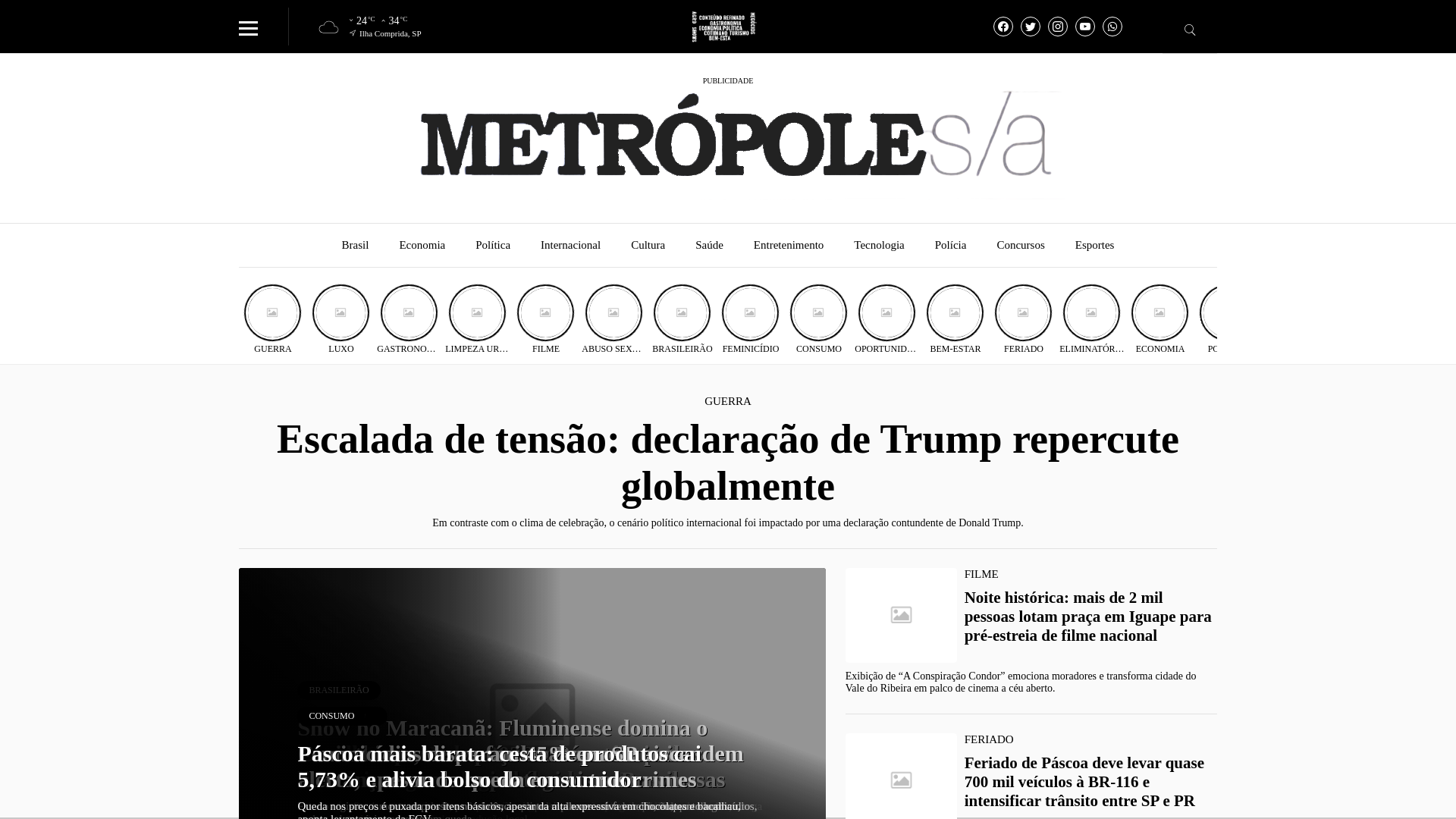 website screenshot of https://jornalmetropole.tv.br/