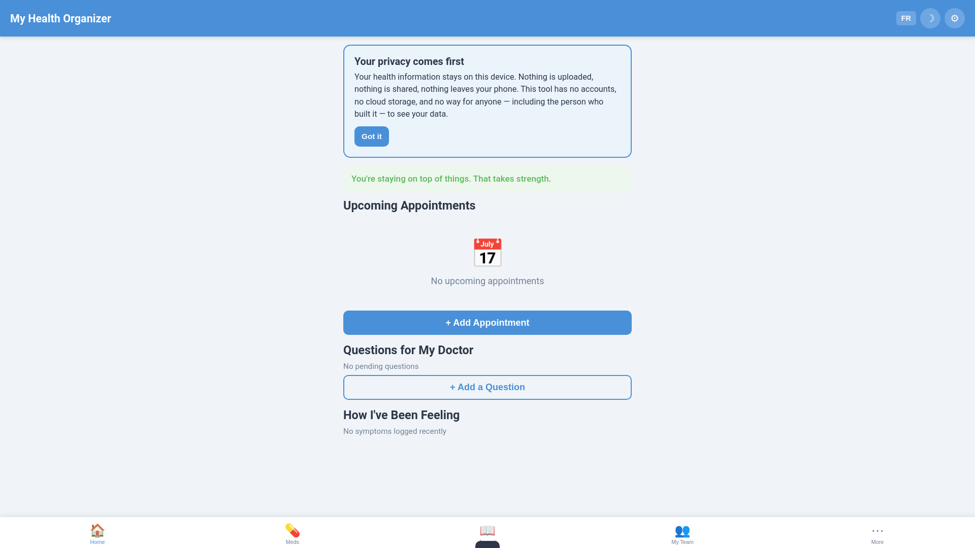 website screenshot of https://health-organizer.pages.dev/