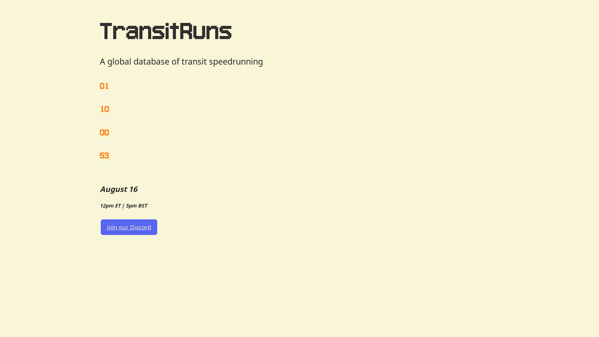 website screenshot of https://transitruns.org/