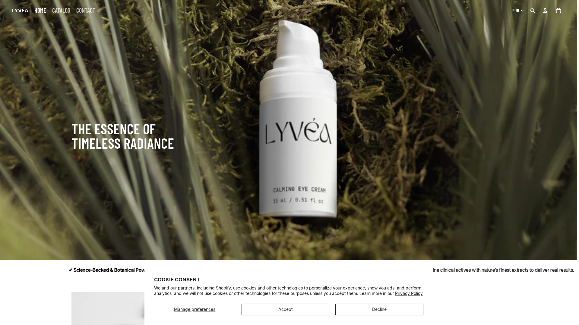 website screenshot of https://shoplyvea.com/