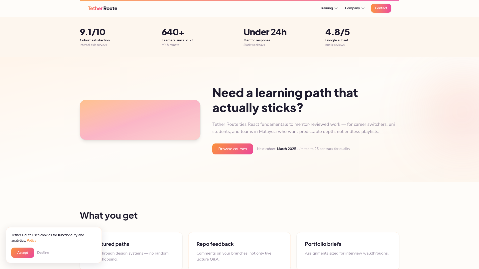 website screenshot of https://tetherroute.digital/