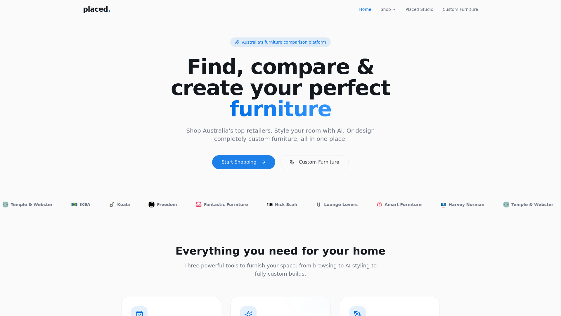 website screenshot of https://tryplaced.com.au/