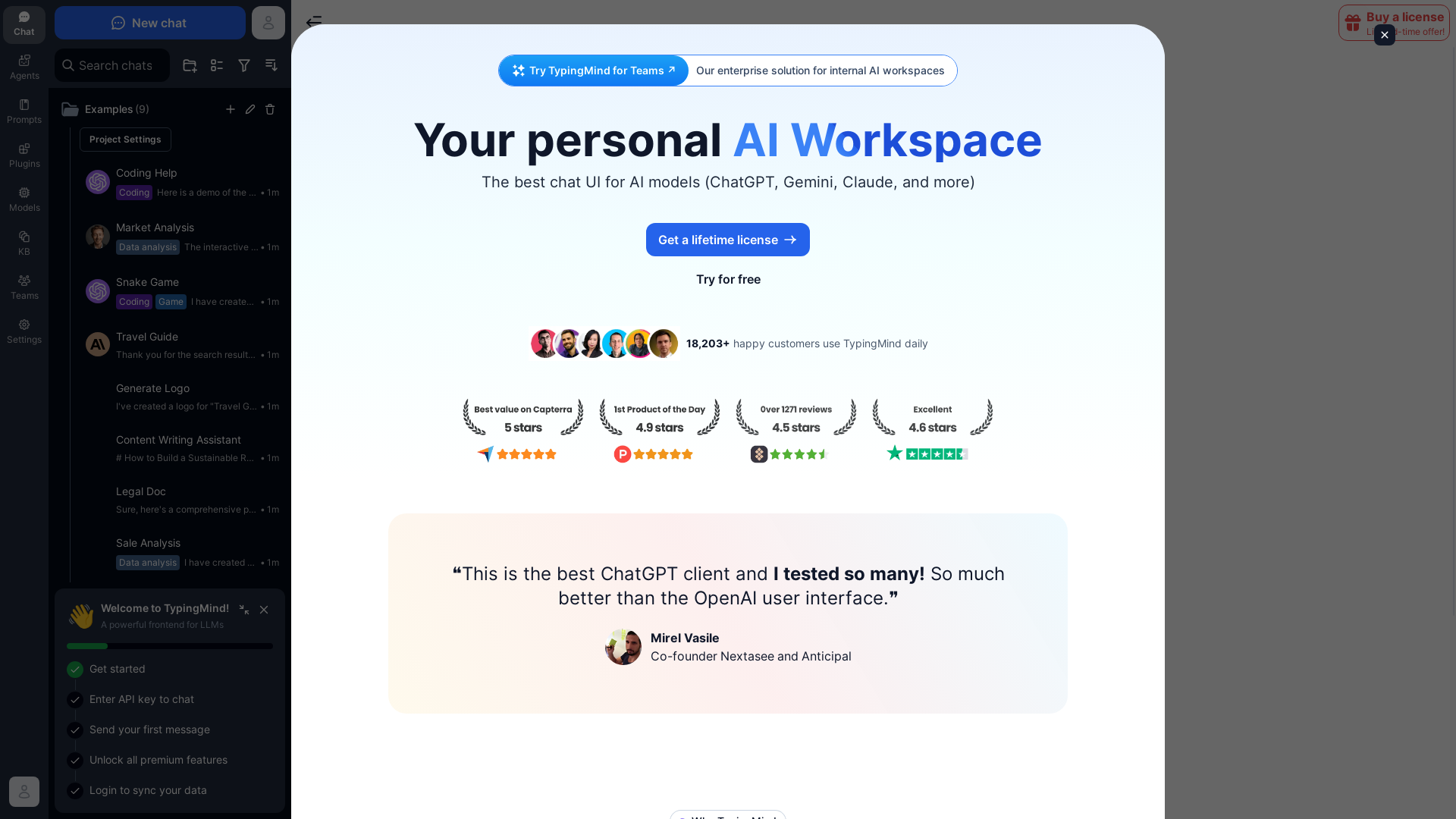 website screenshot of https://typingmind.com