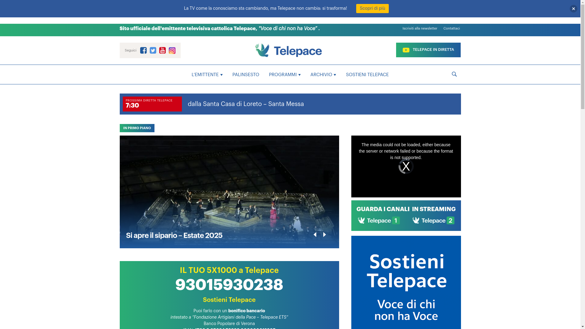 website screenshot of https://radiopace.it/