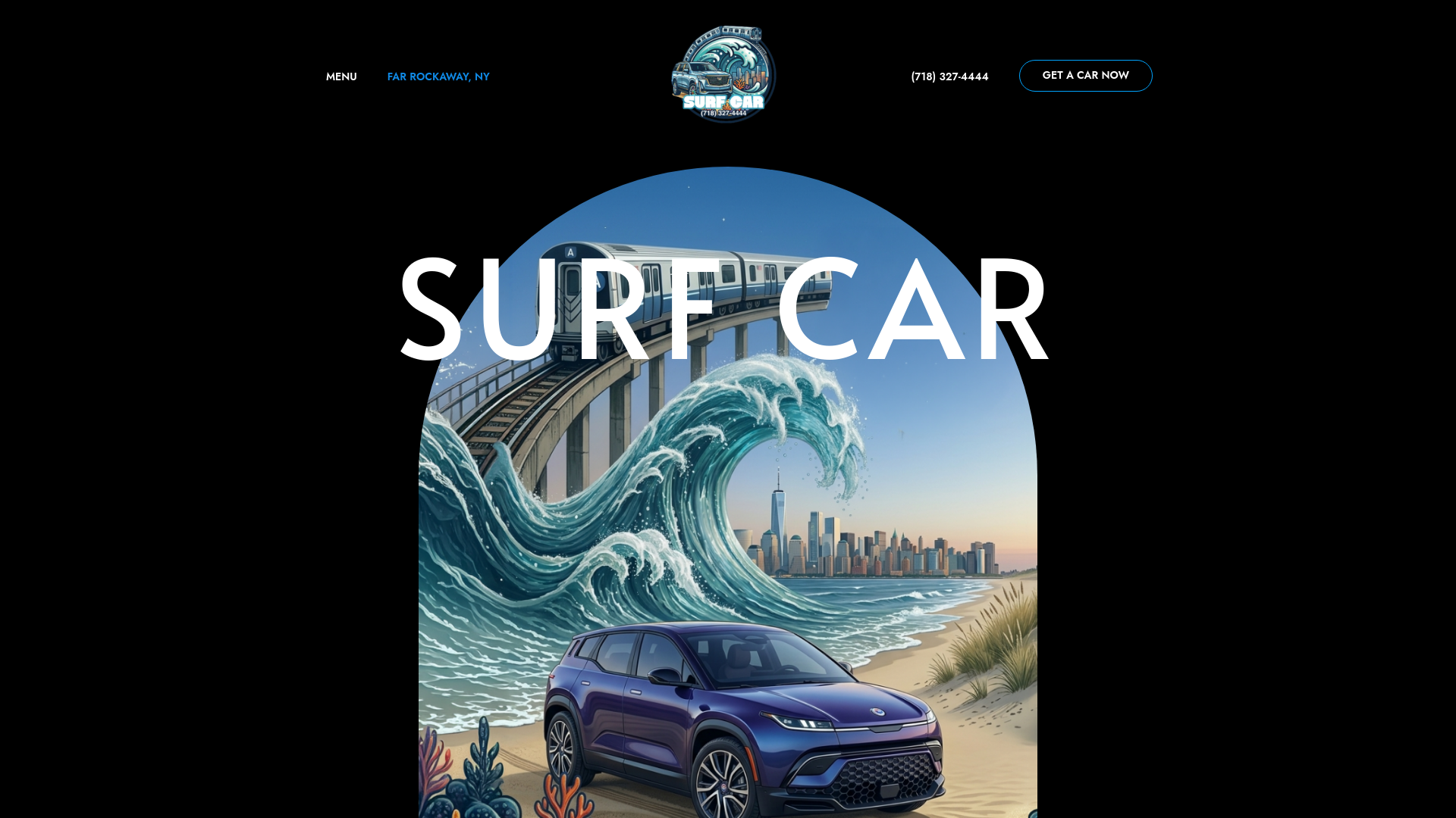 website screenshot of https://surfcarrockaway.com/