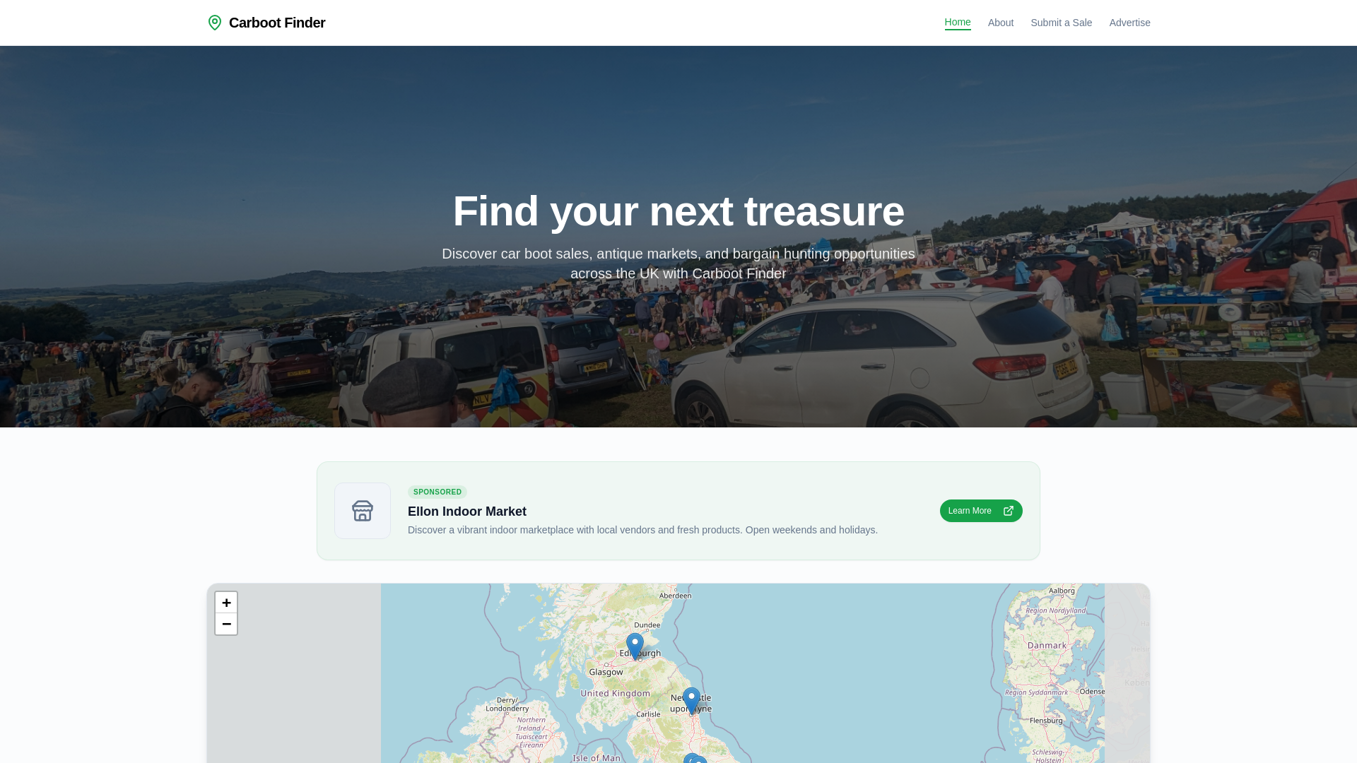website screenshot of https://car-bootfinder.co.uk/