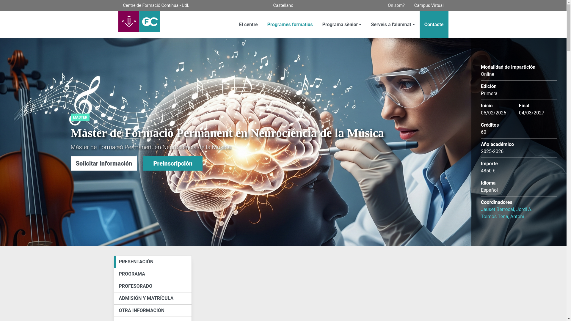 website screenshot of https://neurocienciadelamusica.com/