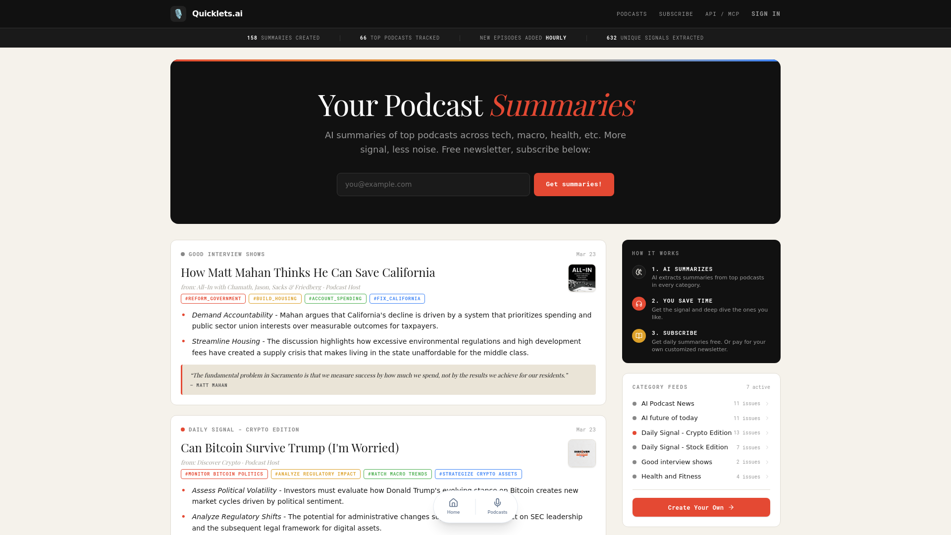 website screenshot of https://quicklets.ai/