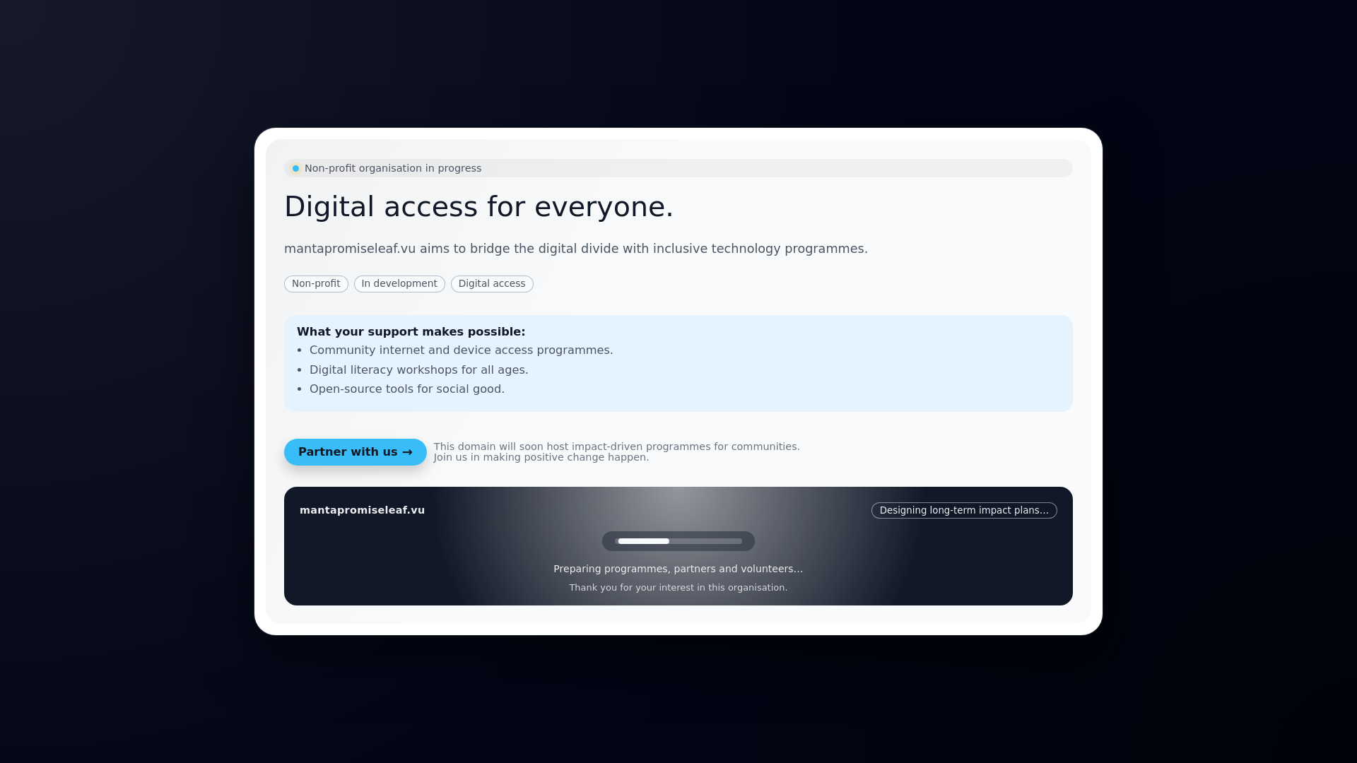 website screenshot of https://mantapromiseleaf.vu/