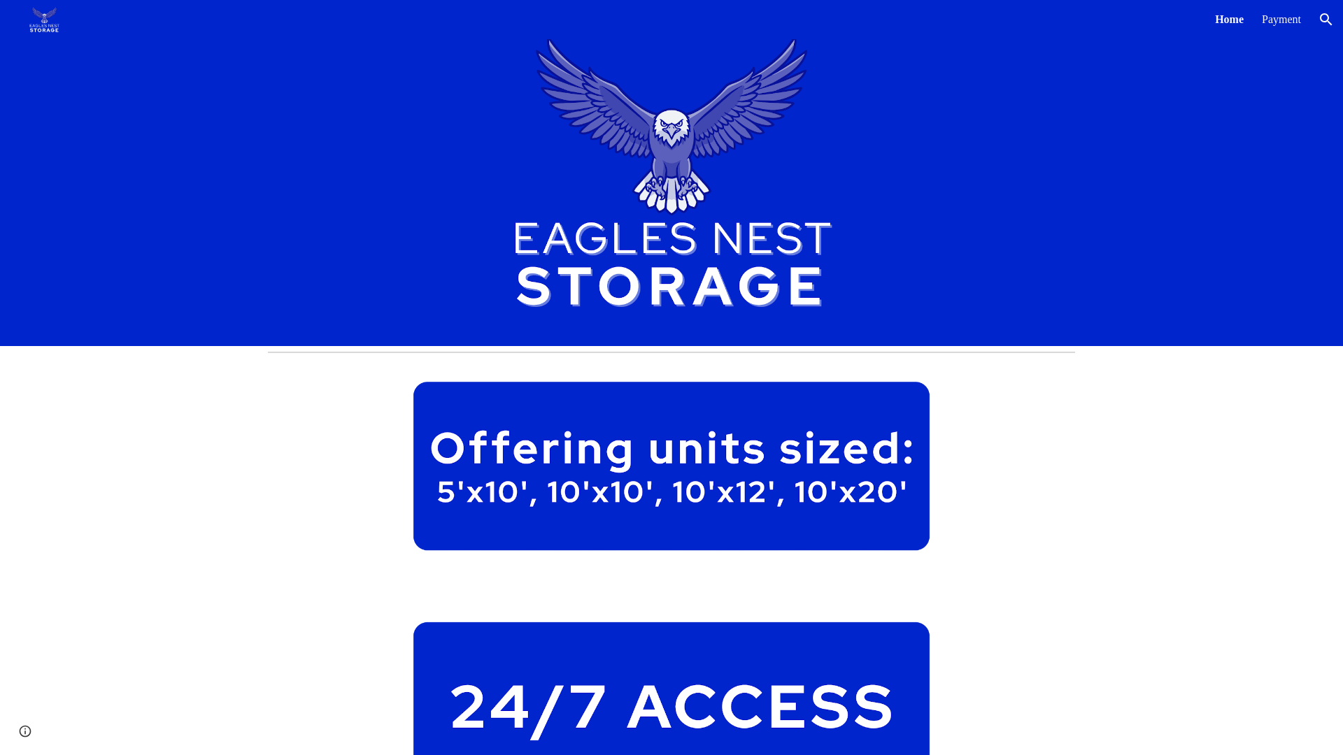 website screenshot of https://eaglesneststoragewv.com