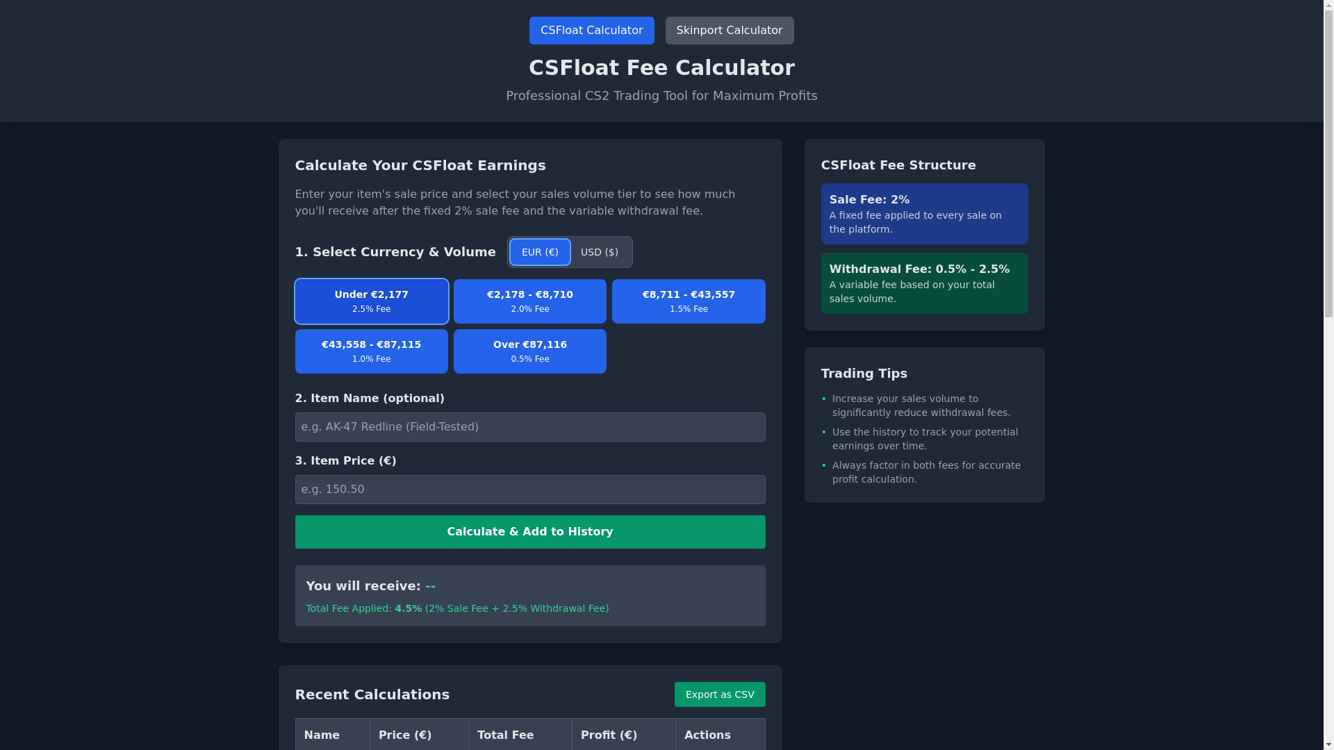website screenshot of https://csfloatcalculator.pages.dev/