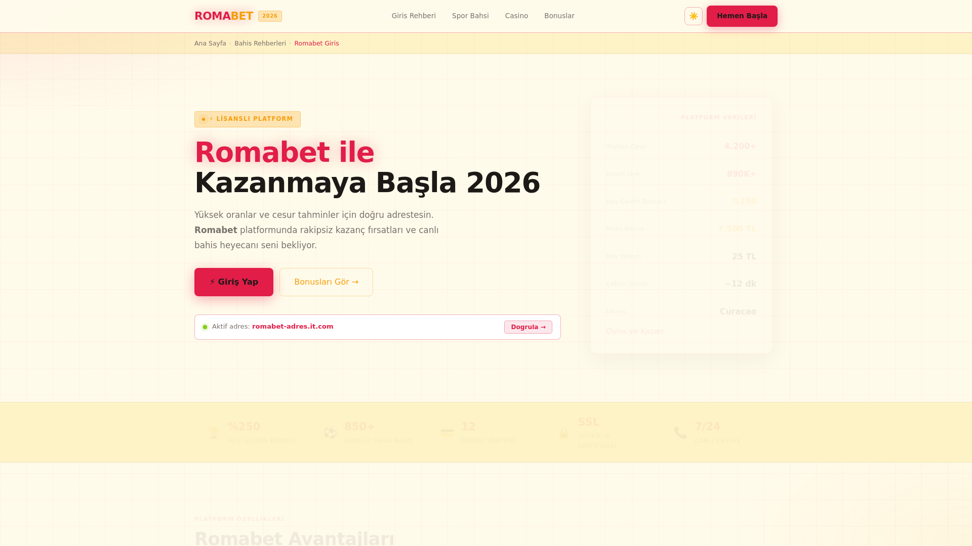 website screenshot of https://romabet-adres.it.com