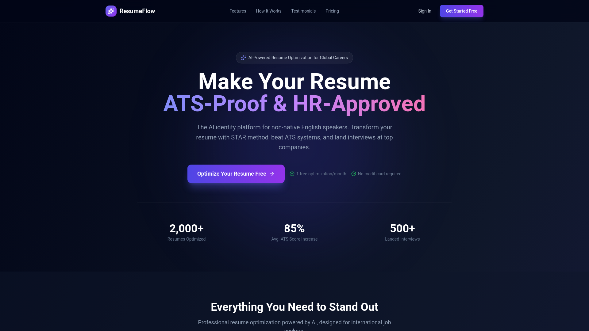 website screenshot of https://resume-flow.online