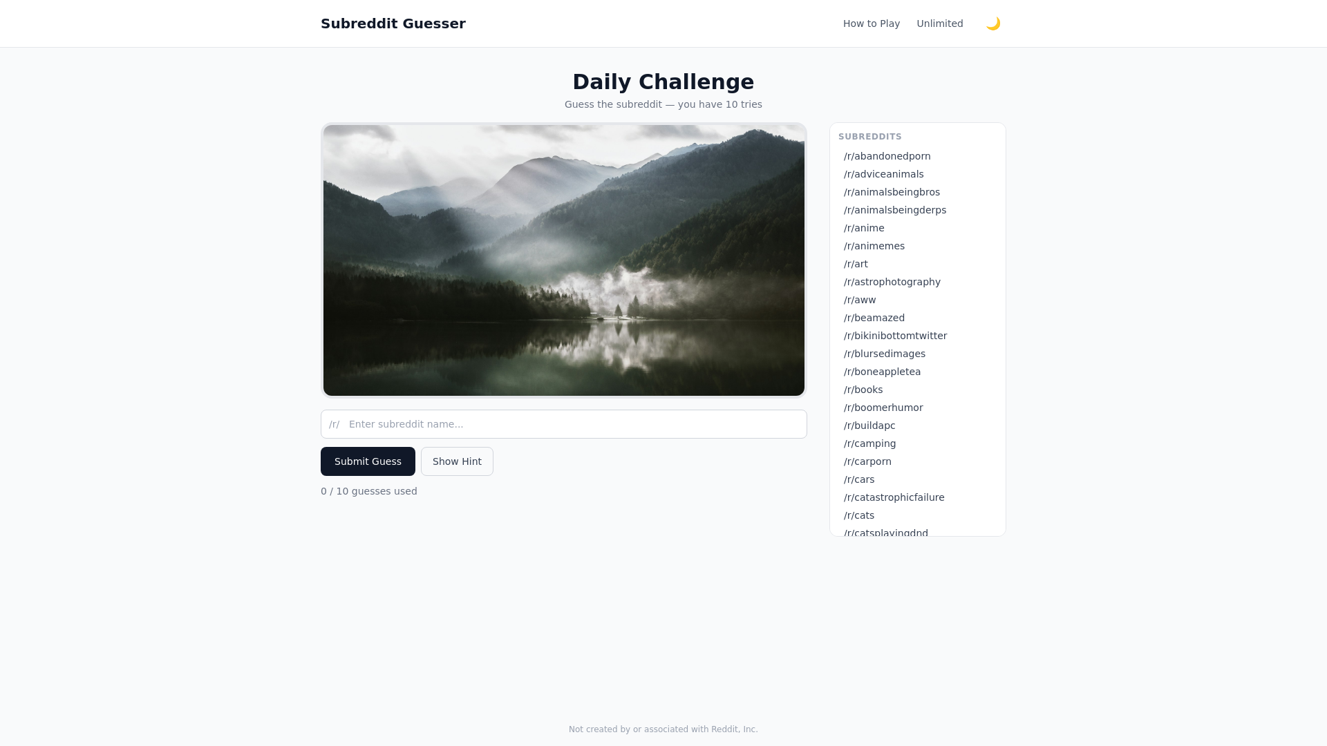 website screenshot of https://redditguesser.pages.dev/