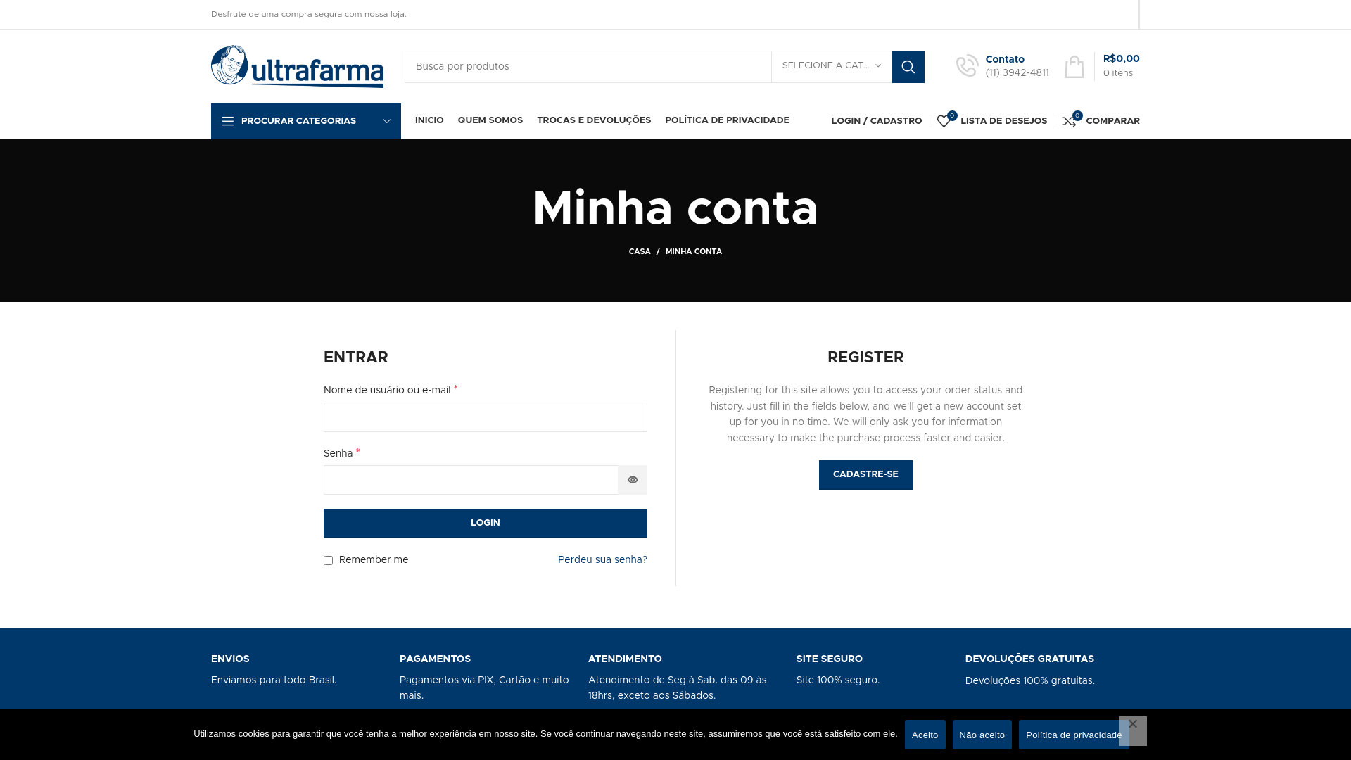 website screenshot of https://ultrafarmasp.com/minha-conta/?action=login