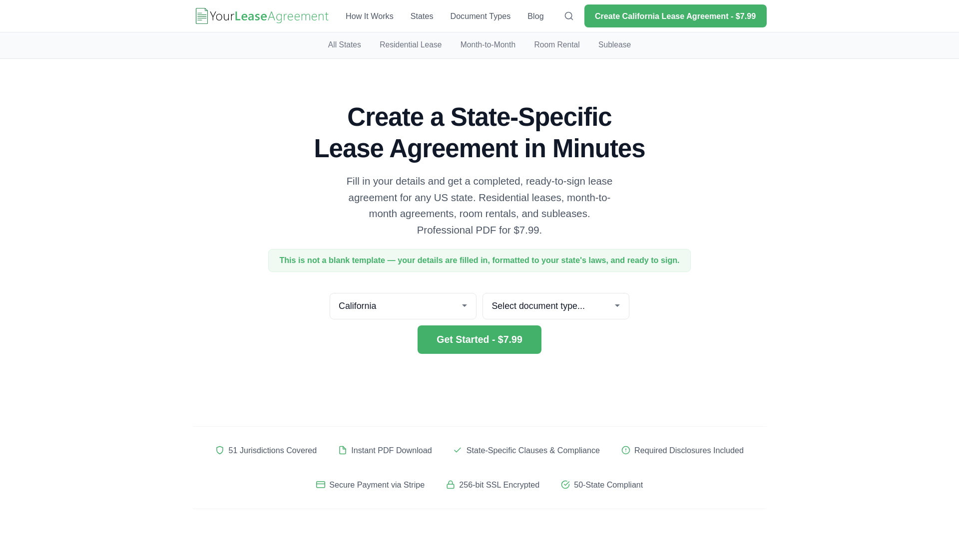 website screenshot of https://yourleaseagreement.com/